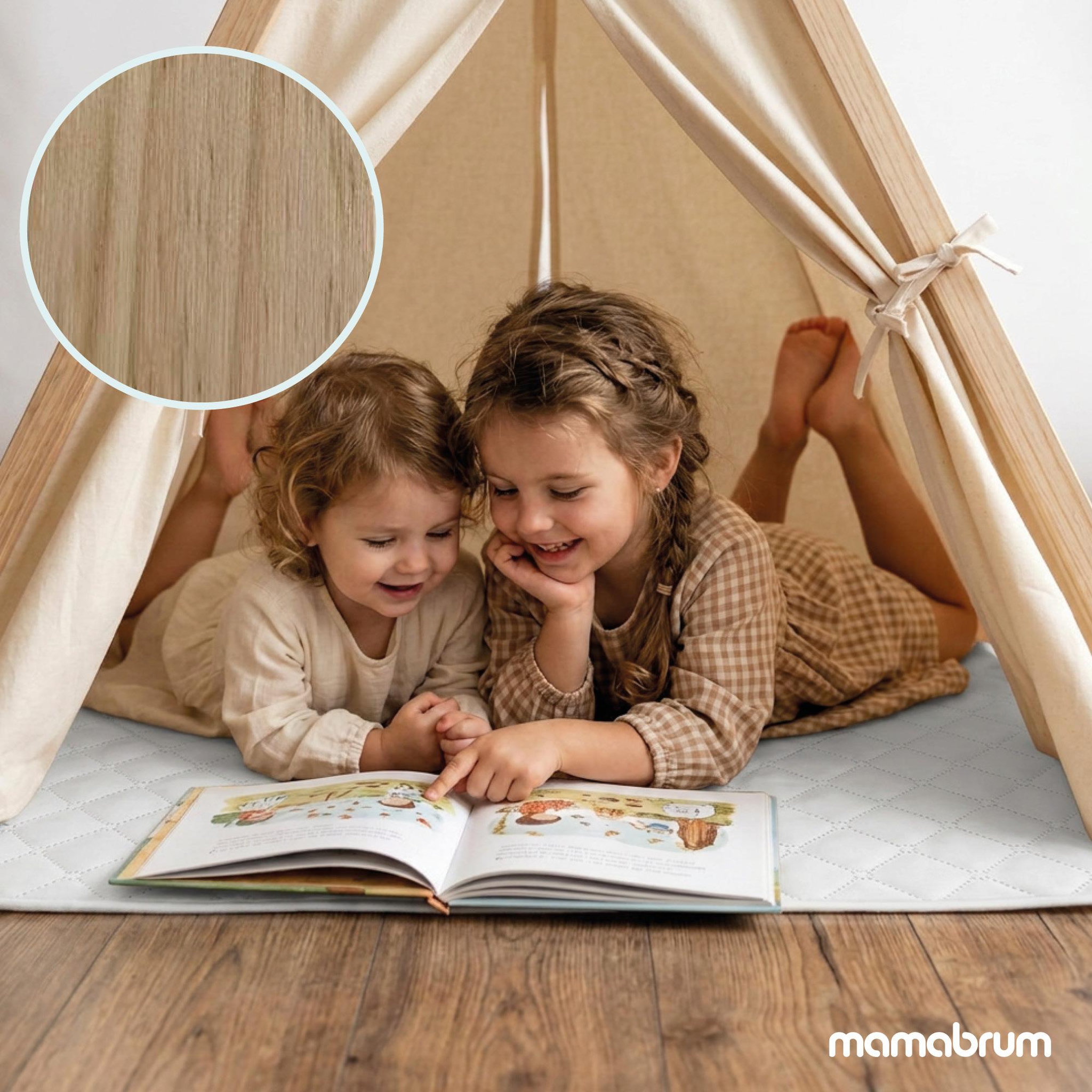 Voir la diapositive 4 : MAMABRUM Tente Tipi Enfant avec Guilande Lumineuse et Tapis de Jeu - Structure Bois 110x90x120cm LED Mamabrum