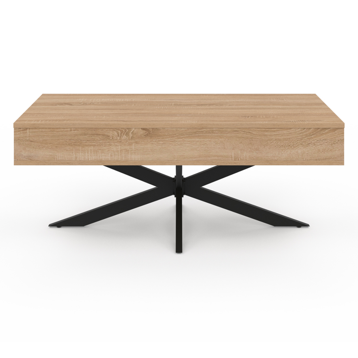 ID MARKET Table basse plateau relevable rectangulaire ALIX 100 cm pied araignée bois et noir