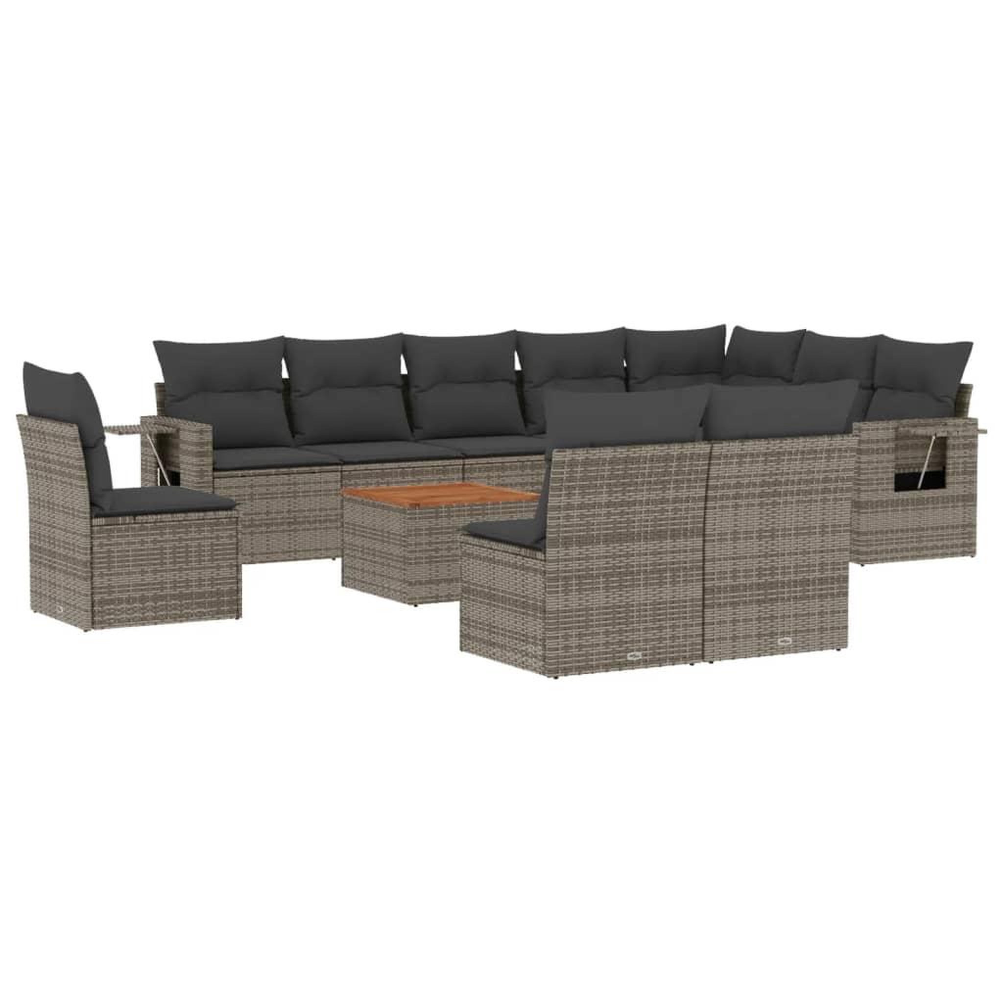 Voir la diapositive 2 : VIDAXL Salon de jardin 11 pcs avec coussins gris resine tressee