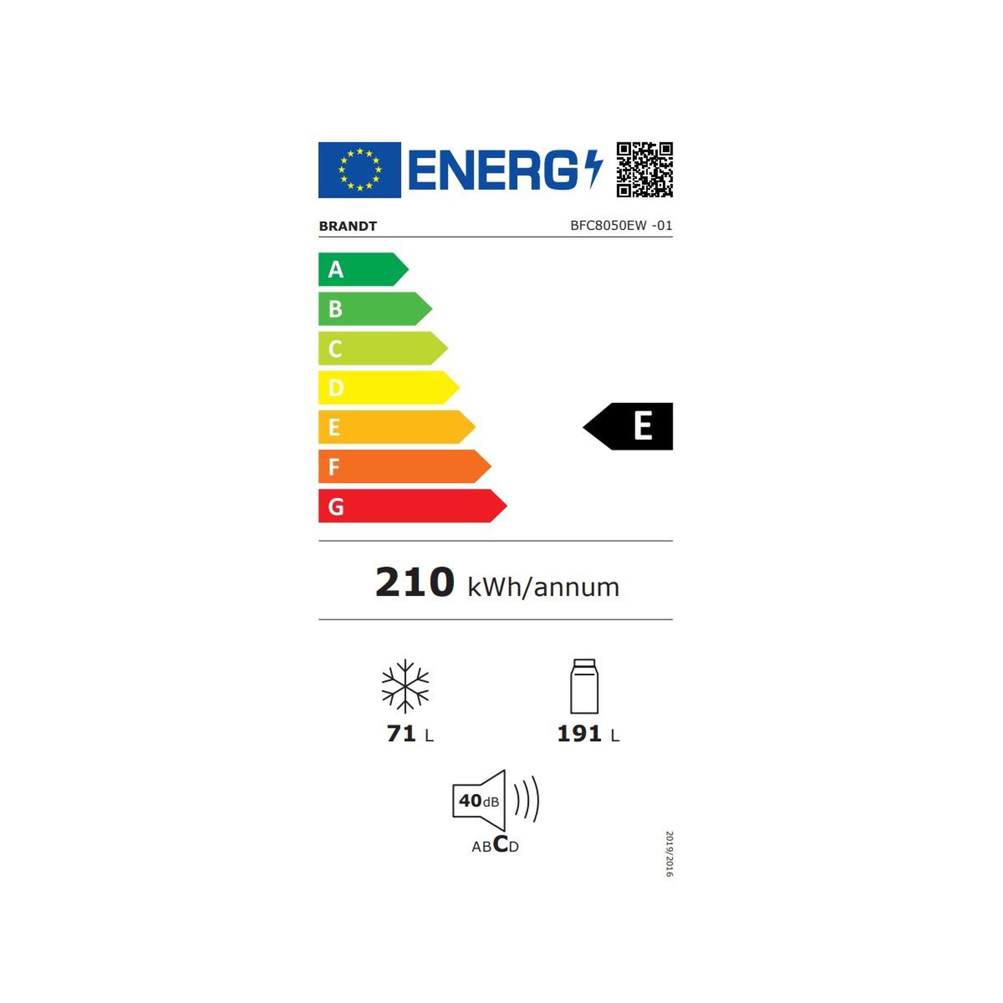 Voir la diapositive 2 : BRANDT Réfrigérateur combiné 55cm 262l statique blanc - bfc8050ew