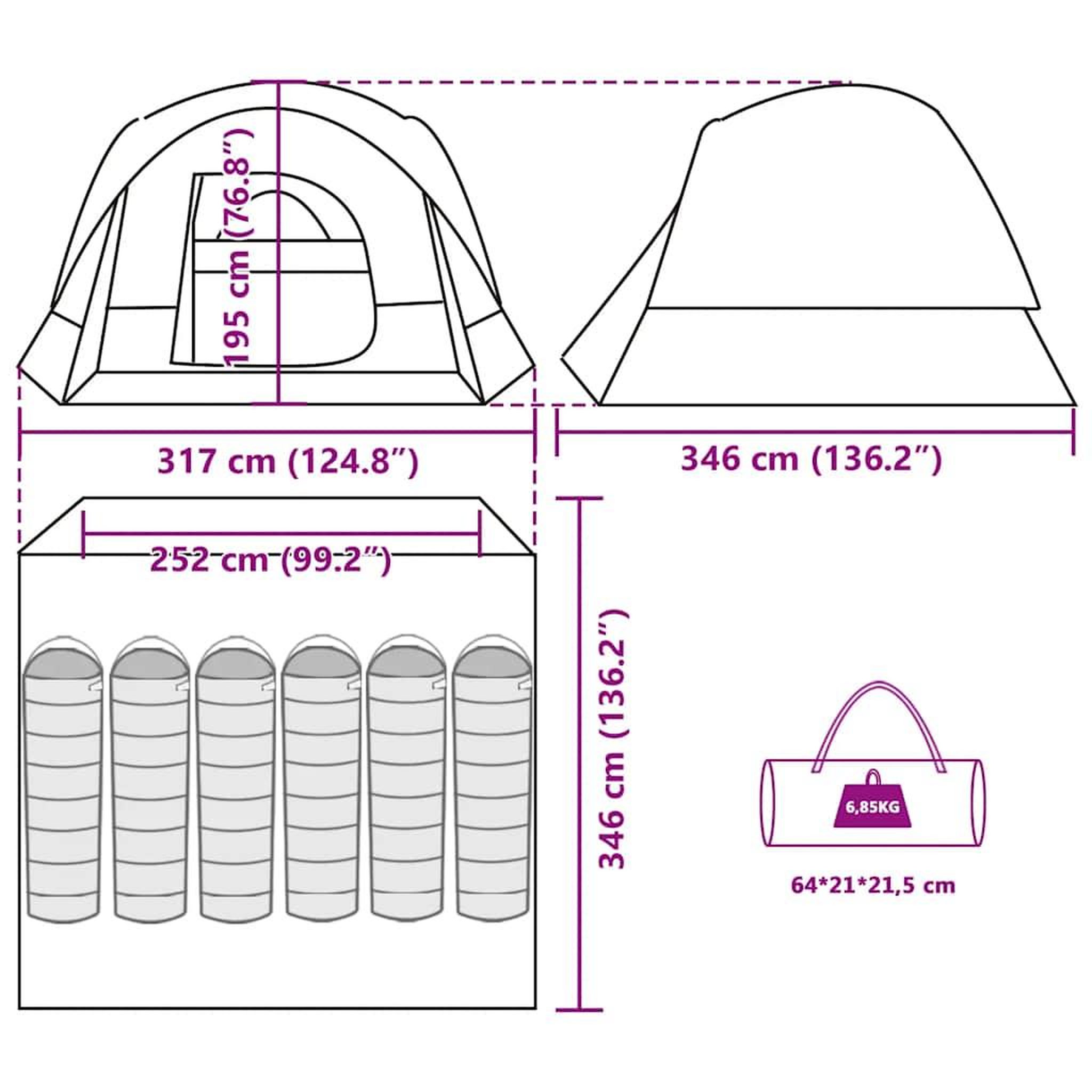 Voir la diapositive 6 : VIDAXL Tente de cabine familiale 6 personnes gris orange impermeable