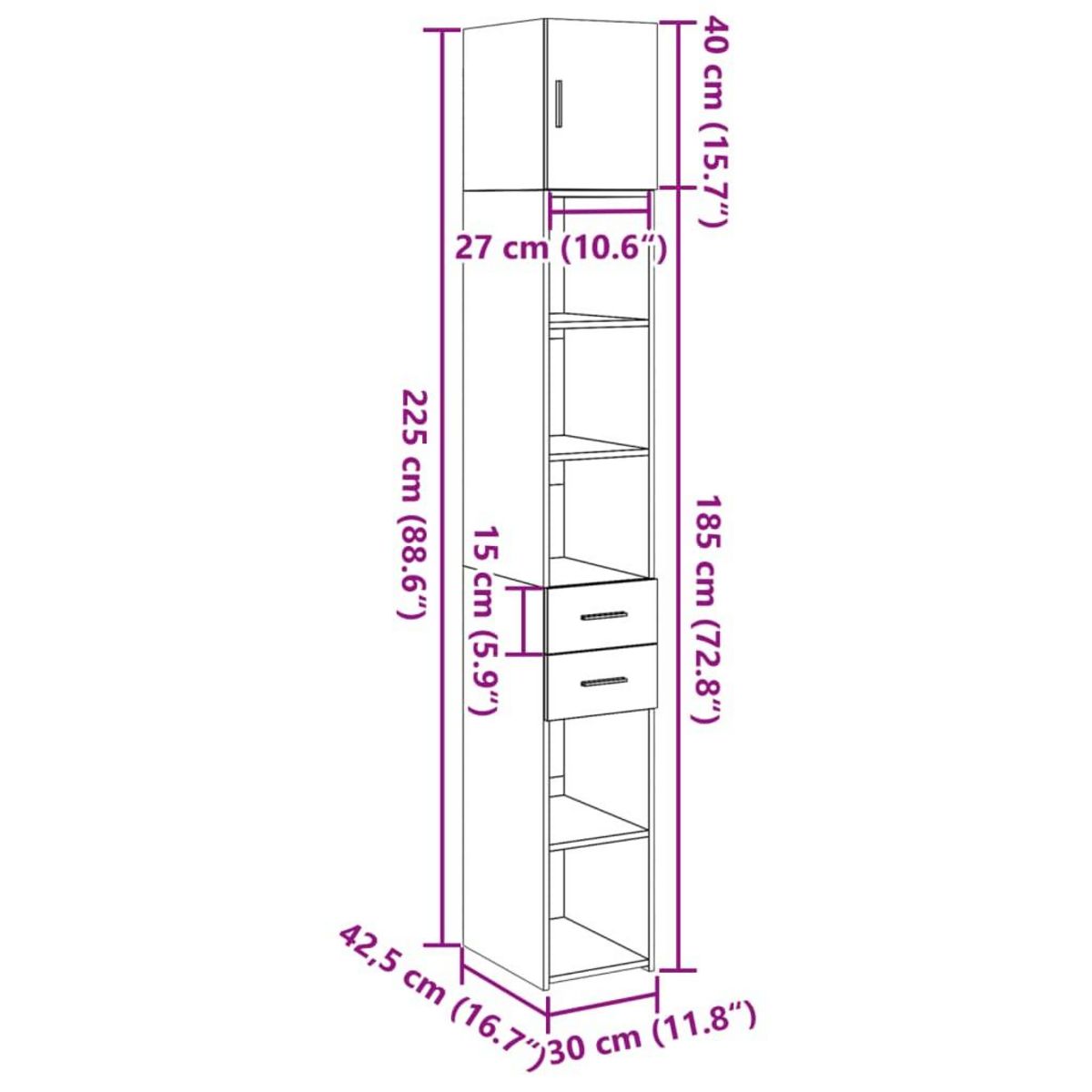 VIDAXL Armoire de rangement mince blanc 30x42,5x225 cm