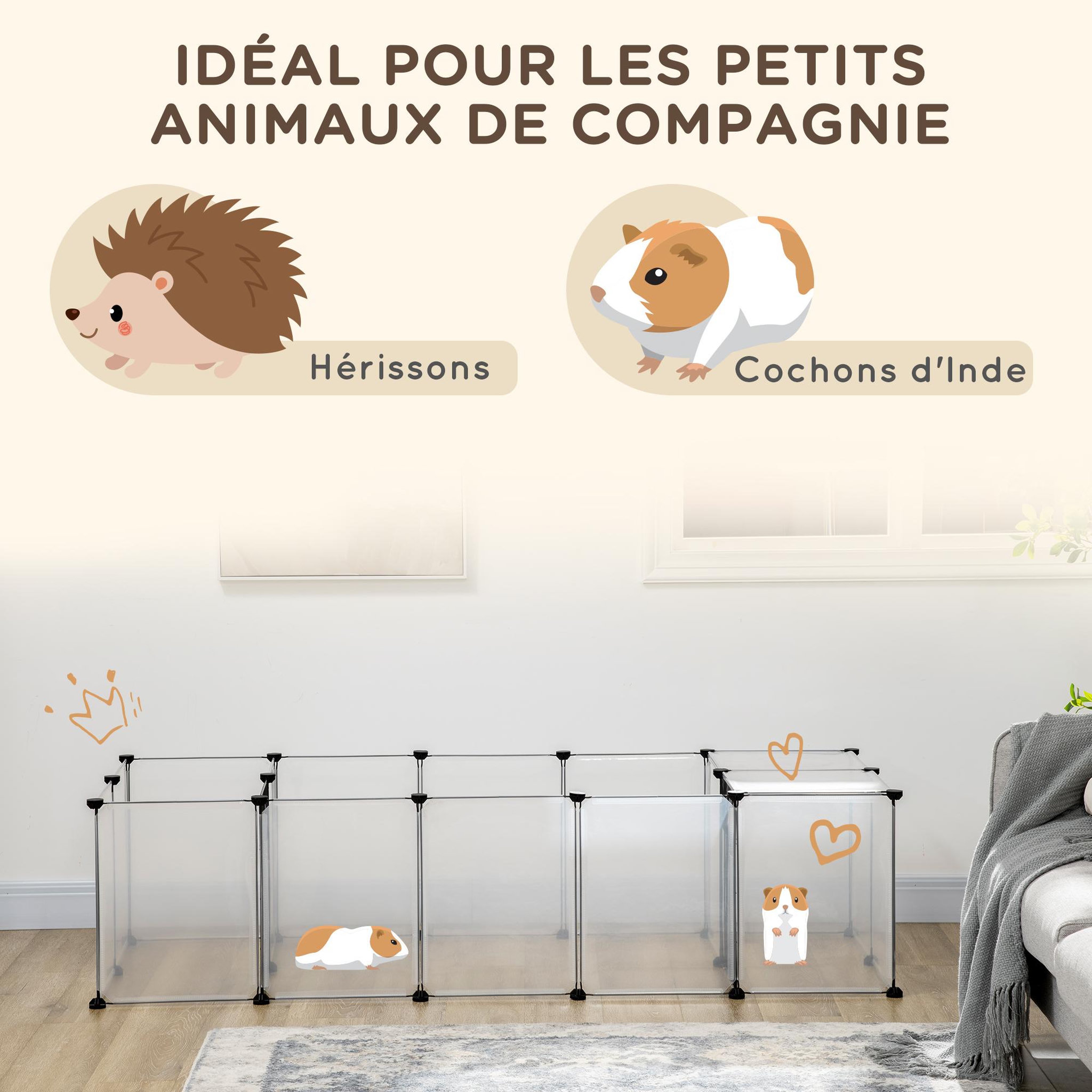 Voir la diapositive 4 : PAWHUT Enclos parc modulable petits animaux - 20 panneaux - dim. 175l x 70l x 45h cm - acier noir pp blanc