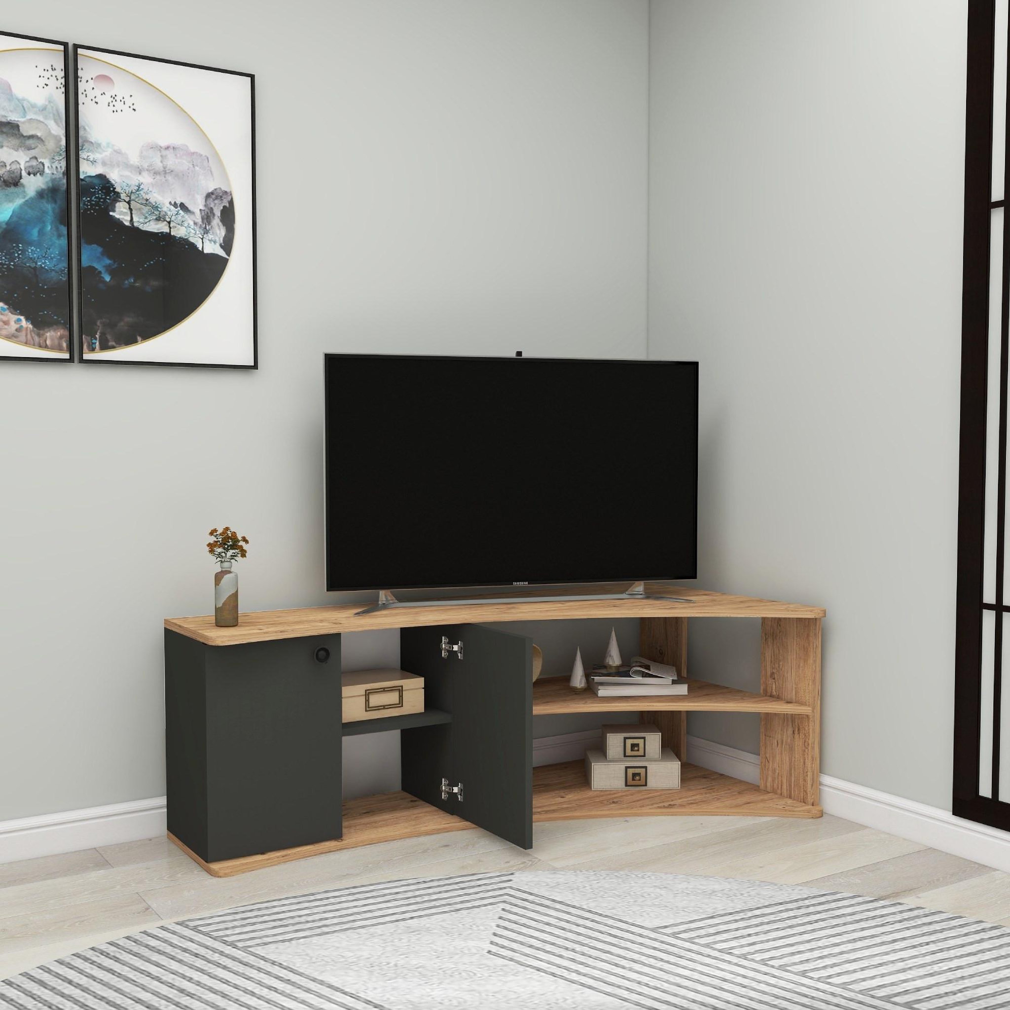 Voir la diapositive 3 : Habitat et Jardin Meuble tv d'angle en bois  termera  - 135 x 67 x 48 cm - marron