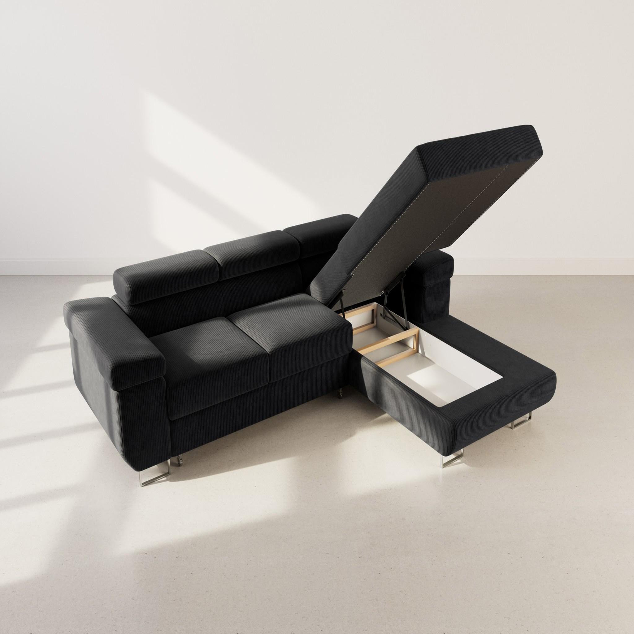 Voir la diapositive 3 : BEST MOBILIER Pablo - canapé d'angle droit - 6 places - convertible avec coffre et têtières réglables - en velours côtelé