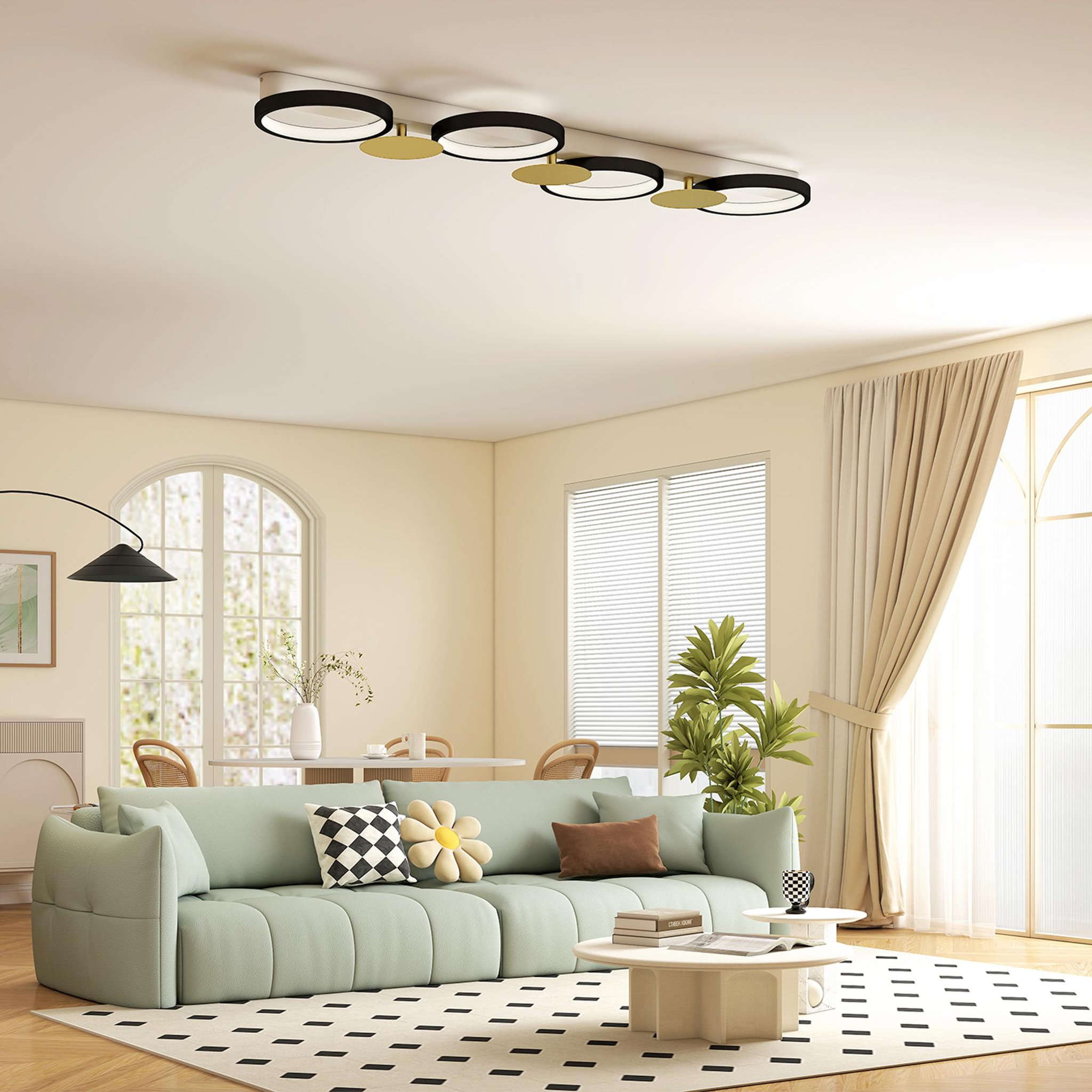 Voir la diapositive 2 : HOMCOM Plafonnier design anneaux led 38w réglable avec télécommande métal noir doré