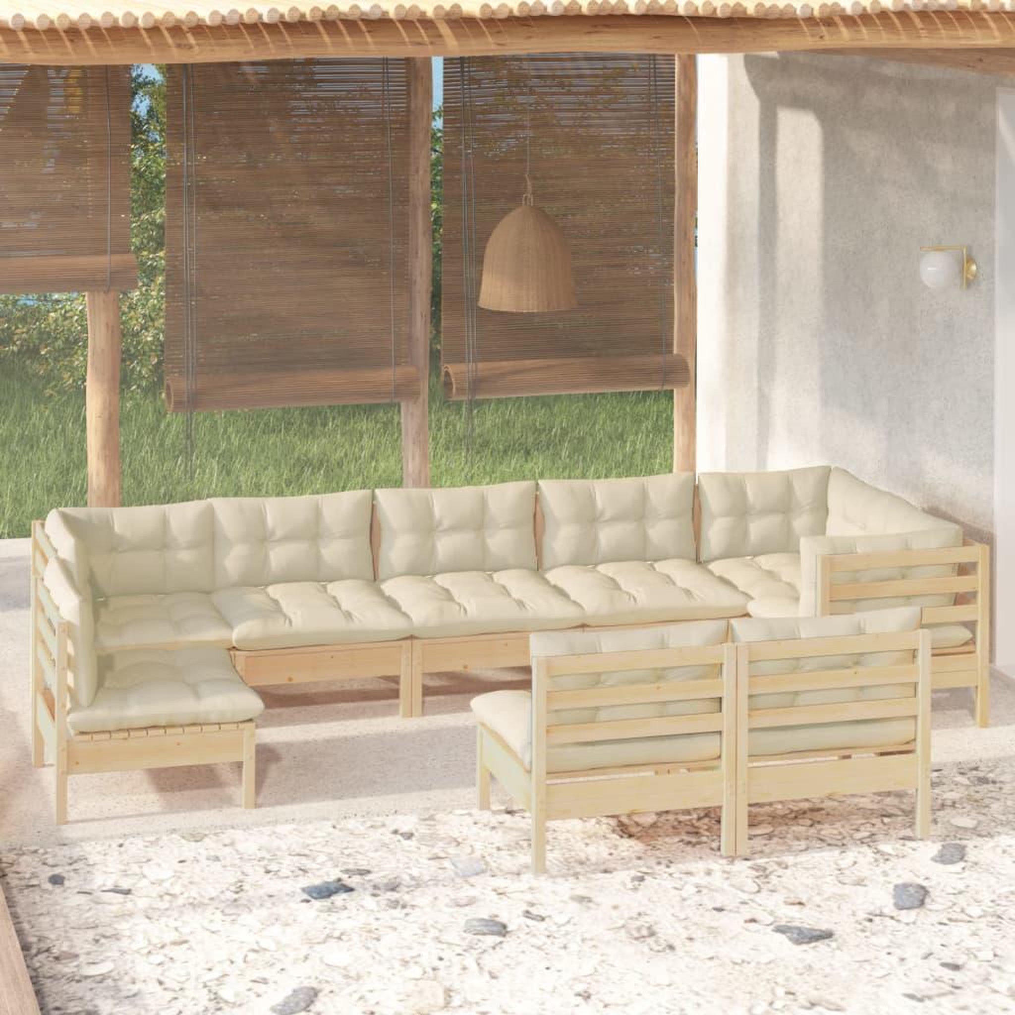 Voir la diapositive 1 : VIDAXL Salon de jardin 9 pcs avec coussins creme bois de pin massif