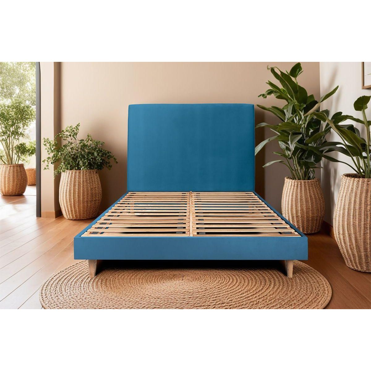 Sommeil de Plomb Lit avec tête de lit tapissier velours et sommier kit - Hauteur totale : 29cm