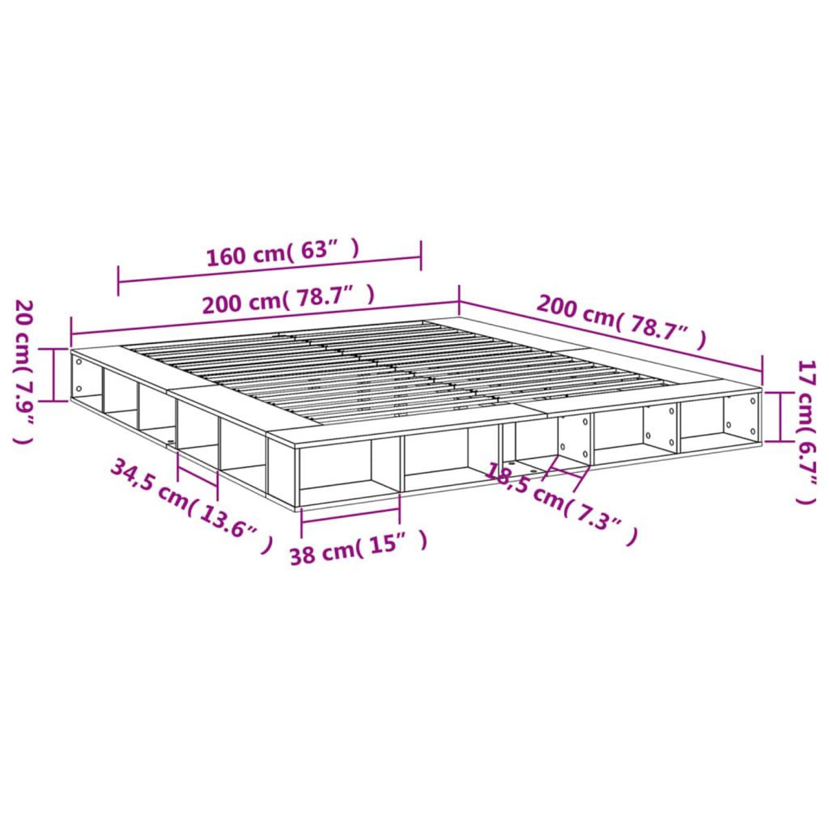 VIDAXL Cadre de lit sans matelas chene sonoma 200x200 cm