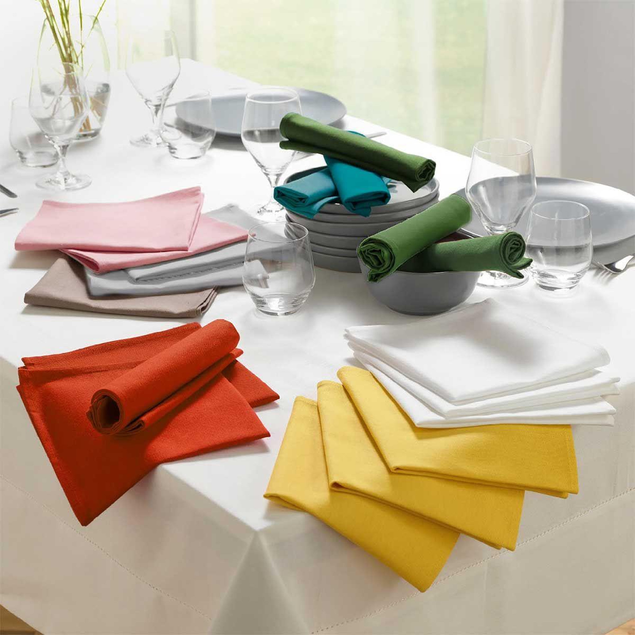 Voir la diapositive 4 : Douceur d'Intérieur Lot de 3 serviettes de table  initia  40x40cm jaune