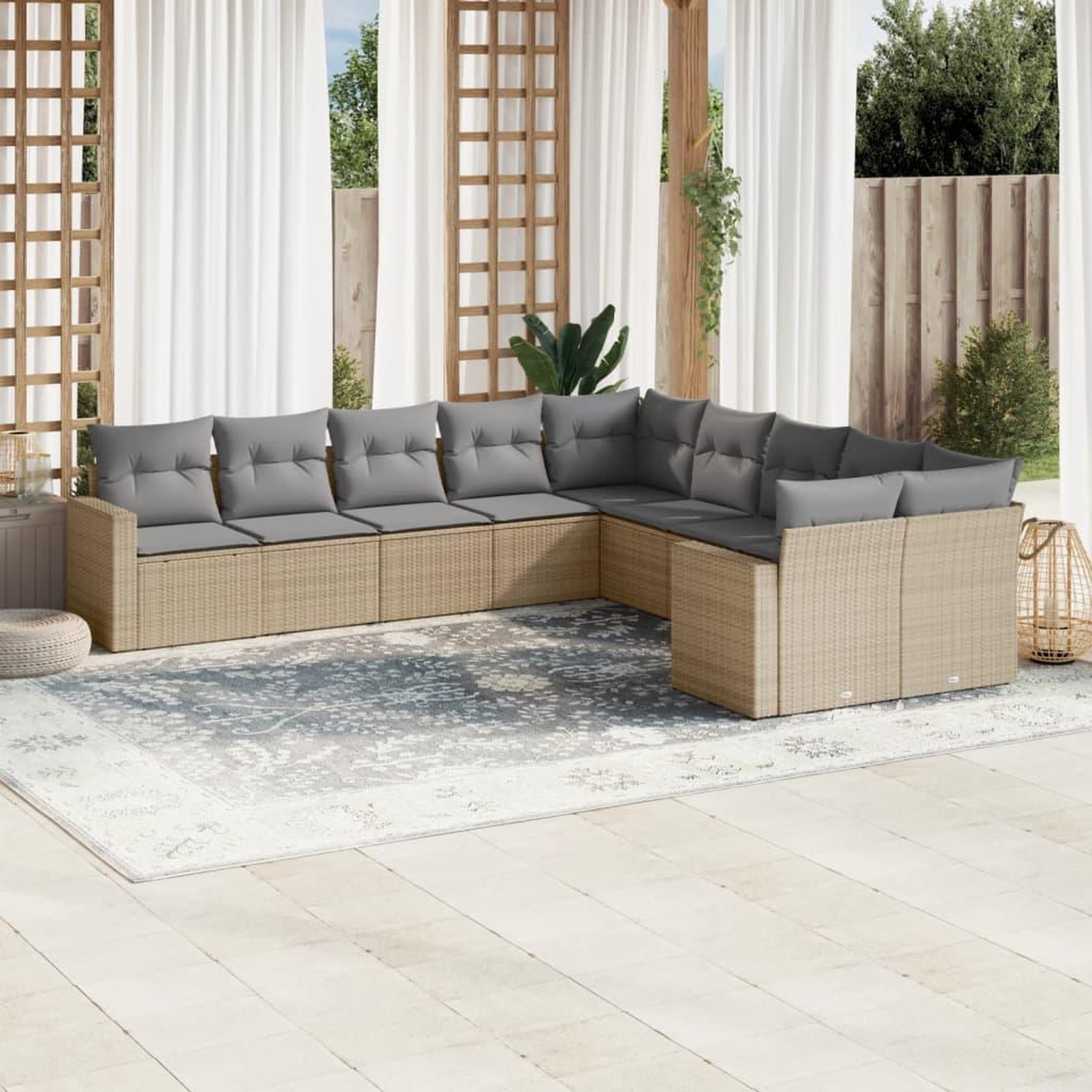 VIDAXL Salon de jardin avec coussins 10 pcs beige resine tressee