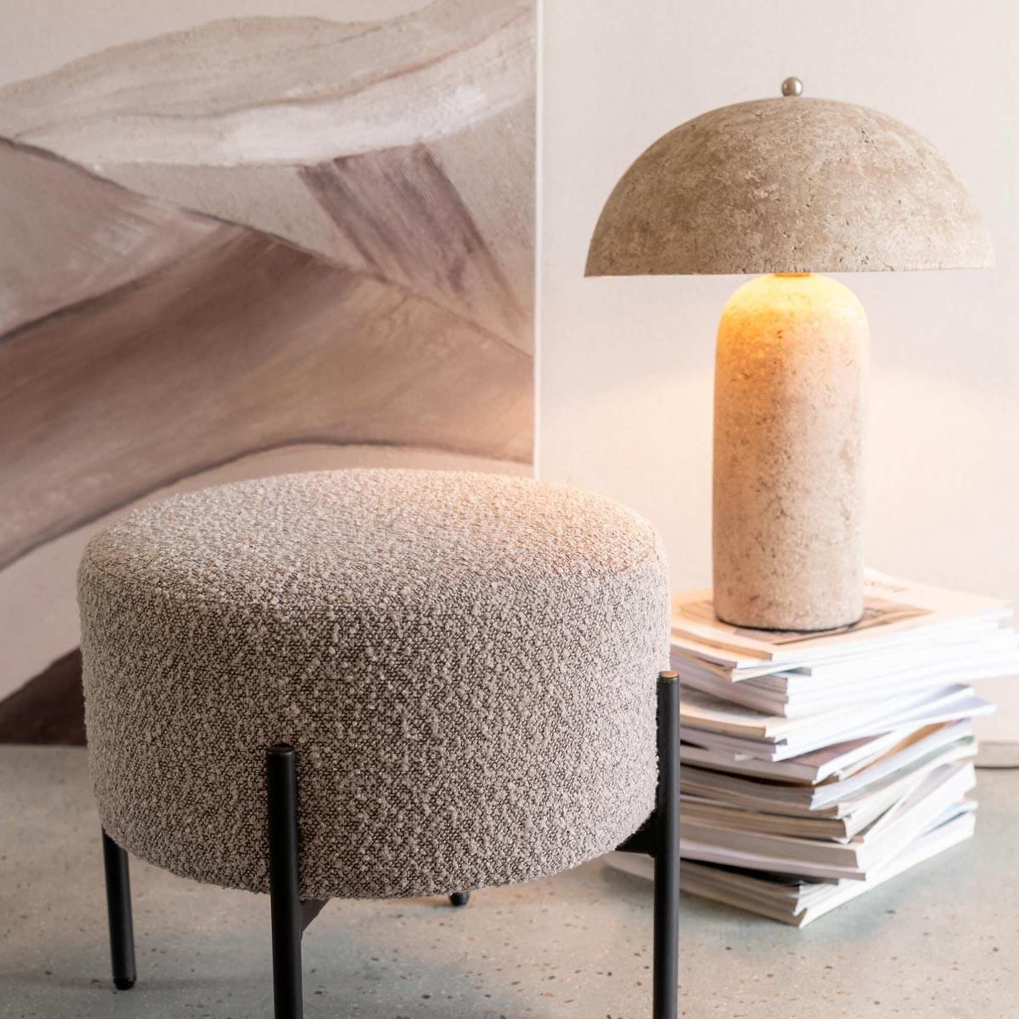 Voir la diapositive 4 : J-LINE Lampe à poser en papier mâché  champignon  50cm beige