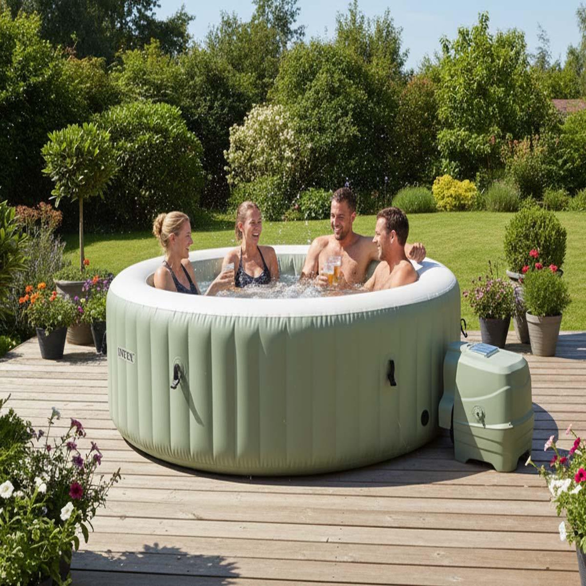 Voir la diapositive 2 : INTEX Spa gonflable purespa olive rond bulles 6 places - intex