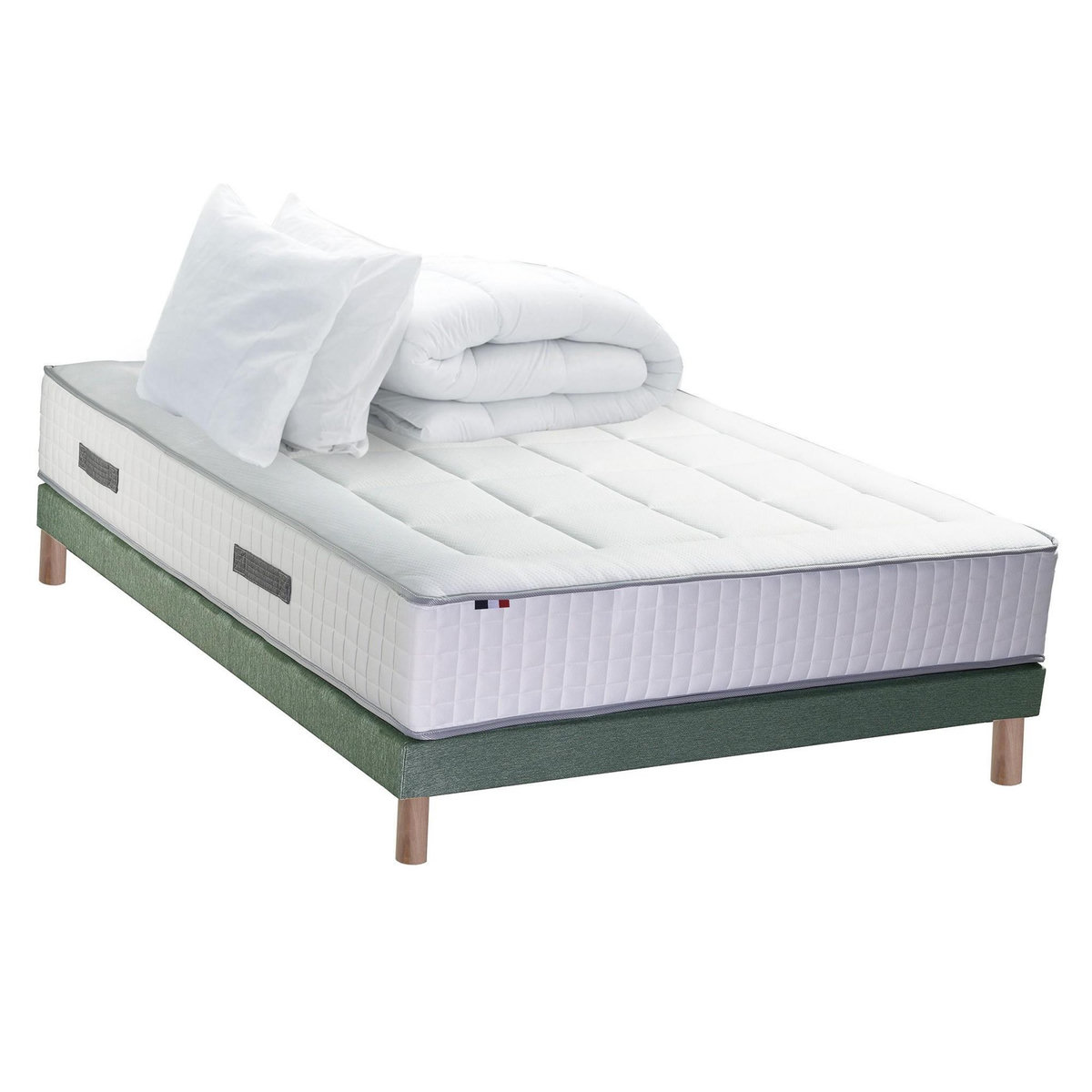 IDLITERIE Ensemble matelas Ressort 7 zones + sommier + oreiller + couette - FABRICATION FRANCAISE
