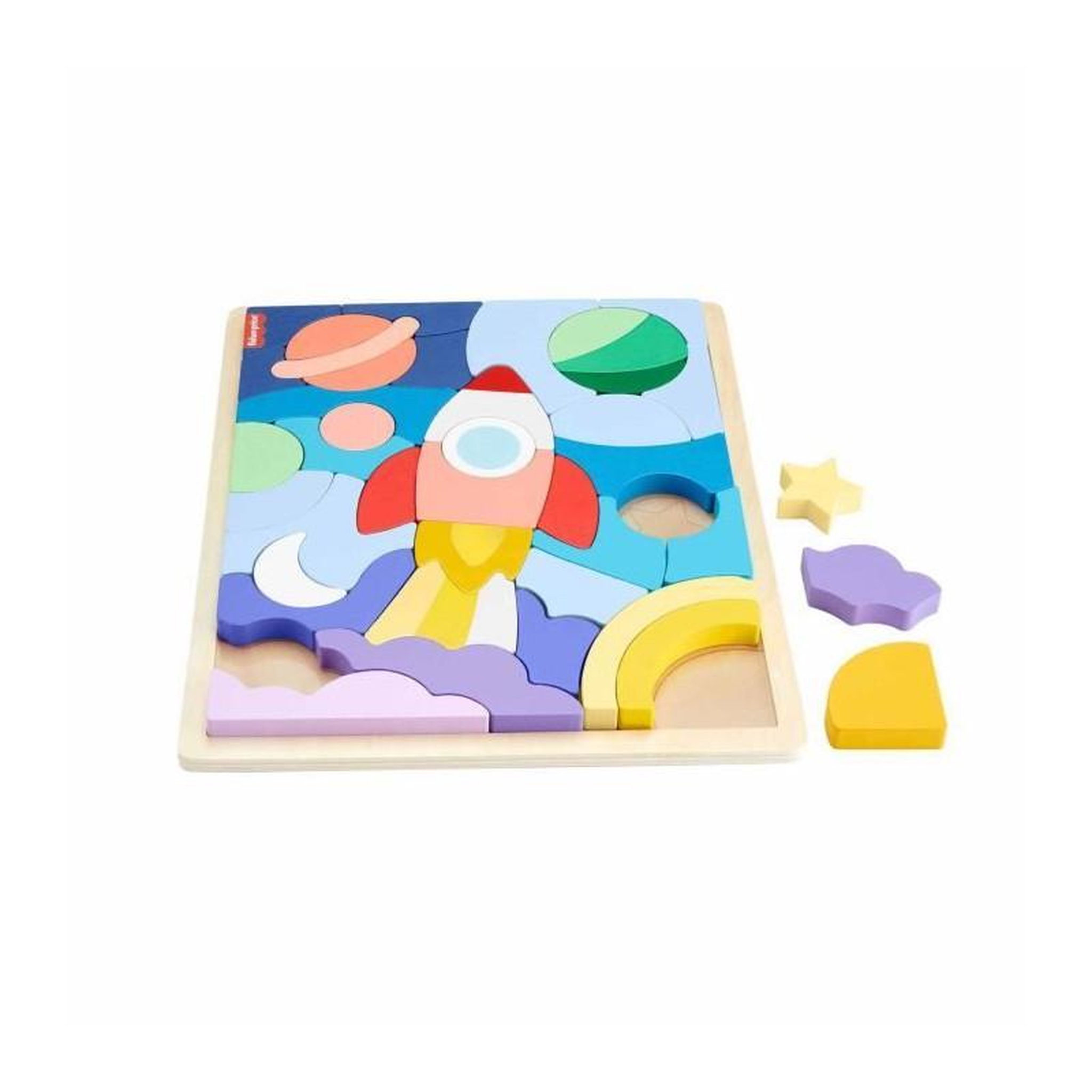 Voir la diapositive 2 : FISHER PRICE Puzzle 42 pièces bois L’Espace – Puzzle éducatif enfant – Fisher-Price – HXY42