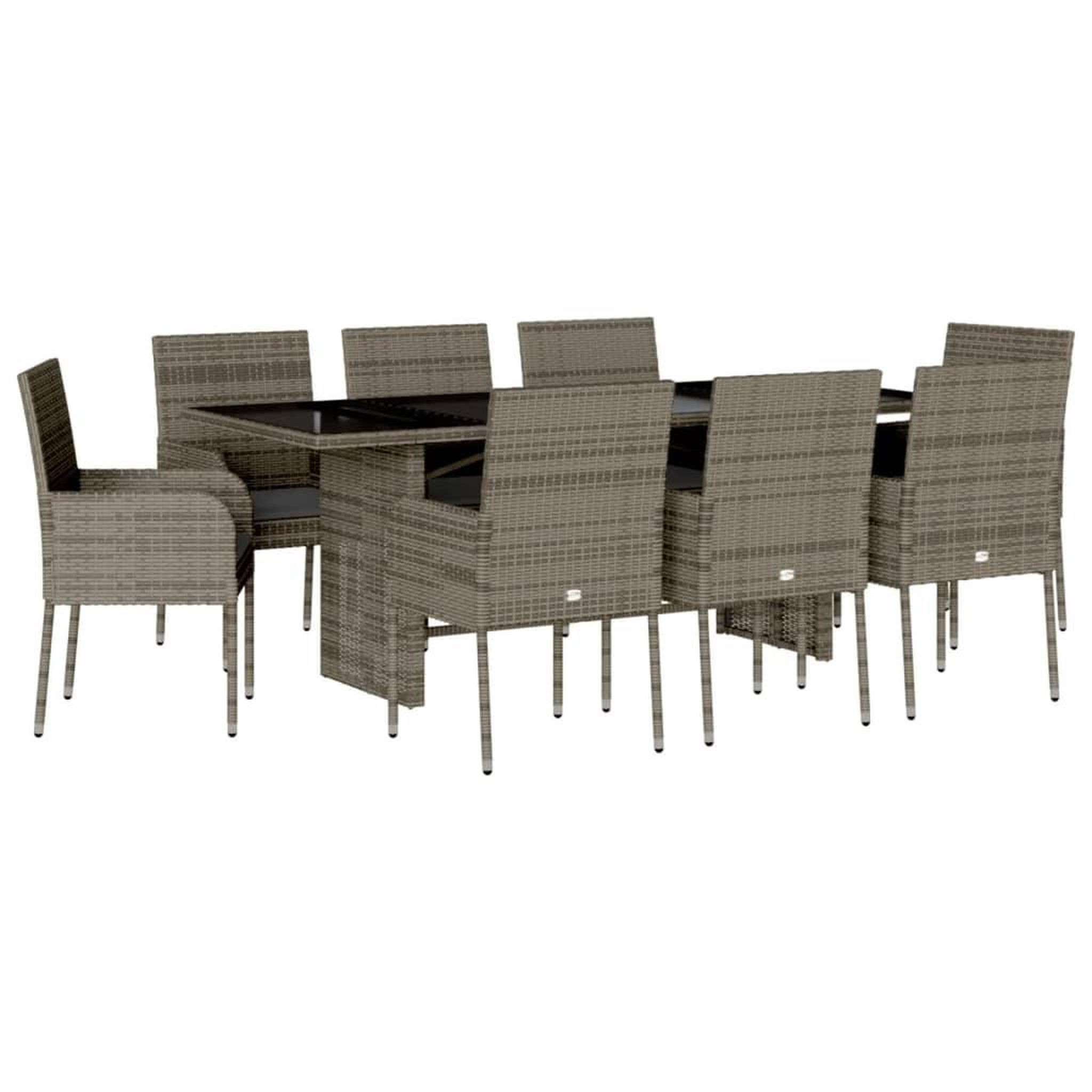 Voir la diapositive 2 : VIDAXL Ensemble a manger de jardin 9 pcs coussins gris resine tressee