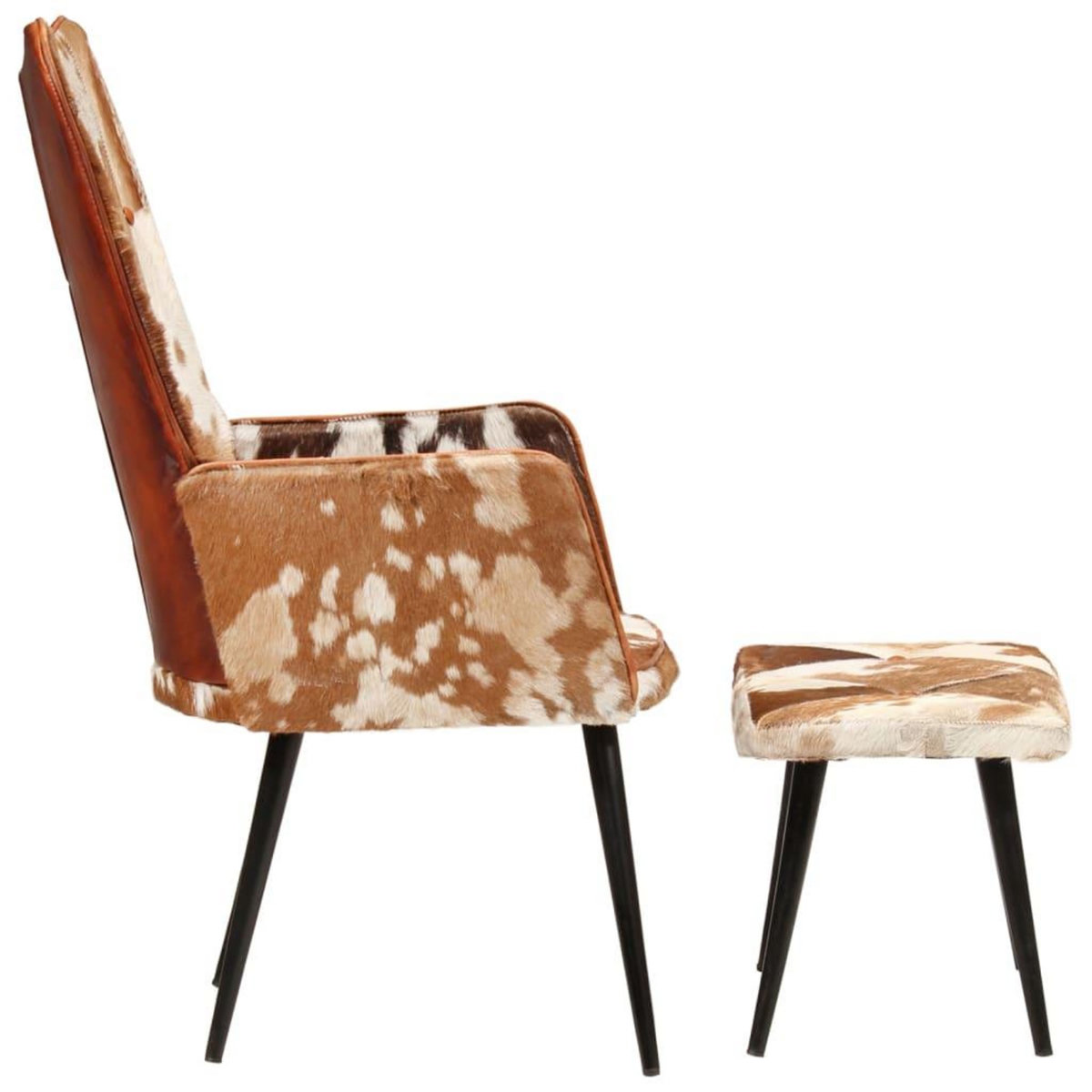 VIDAXL Chaise a oreilles avec repose-pied Marron Cuir veritable