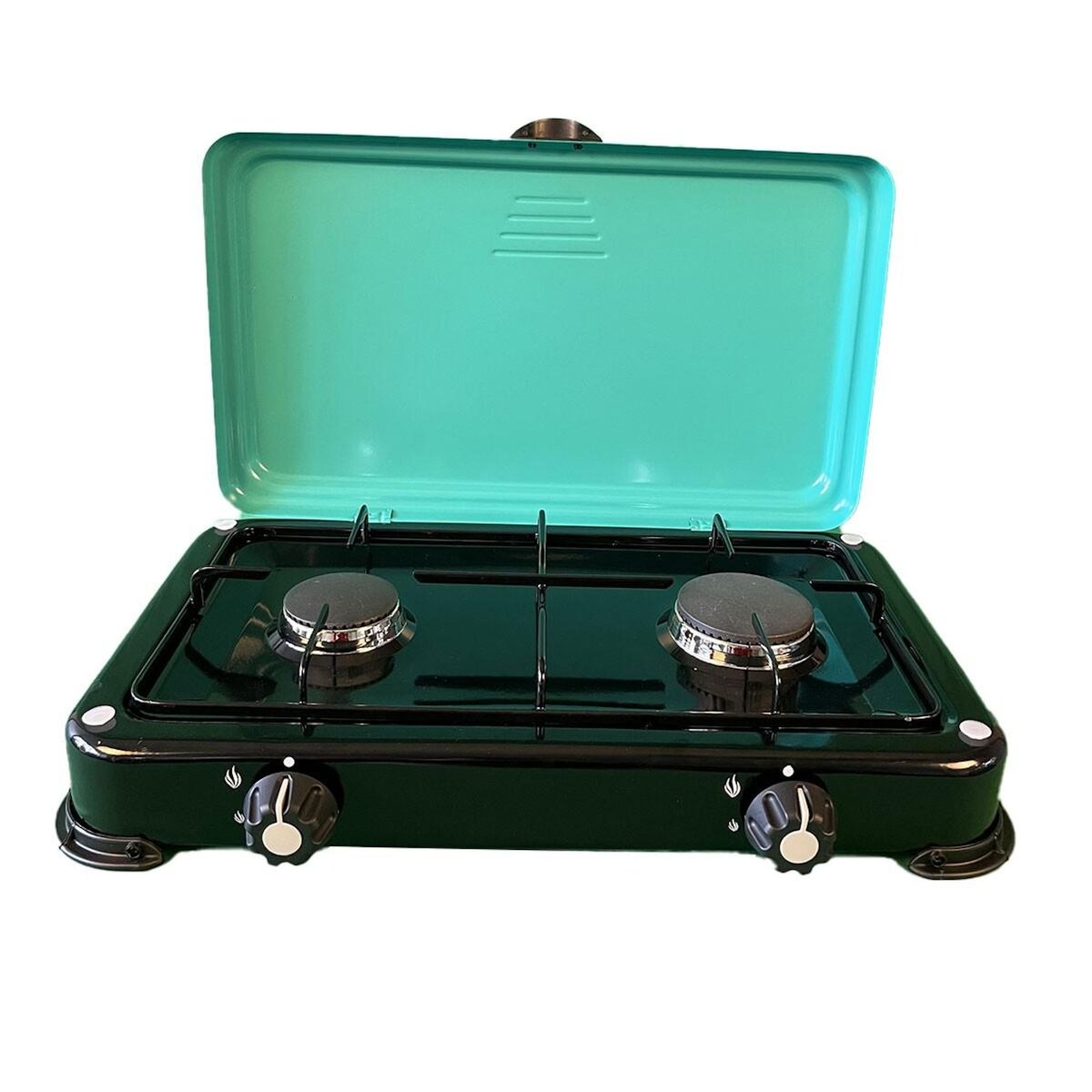 INTEC Réchaud à gaz 2 feux 3200W Brûleurs et Grille en fonte amovibles lavables Plaque de Cuisson gaz Butane ou Propane GOLD II INTEC