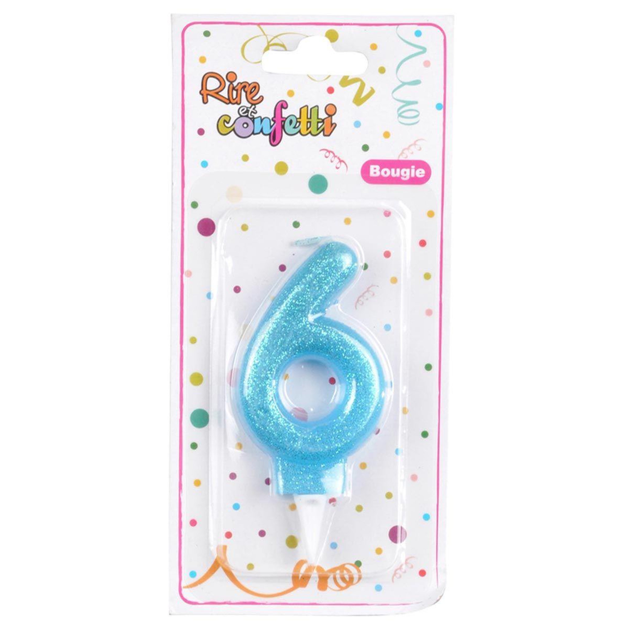 Voir la diapositive 2 : HOMEA Bougie d'Anniversaire Paillette  Chiffre 6  7cm Bleu