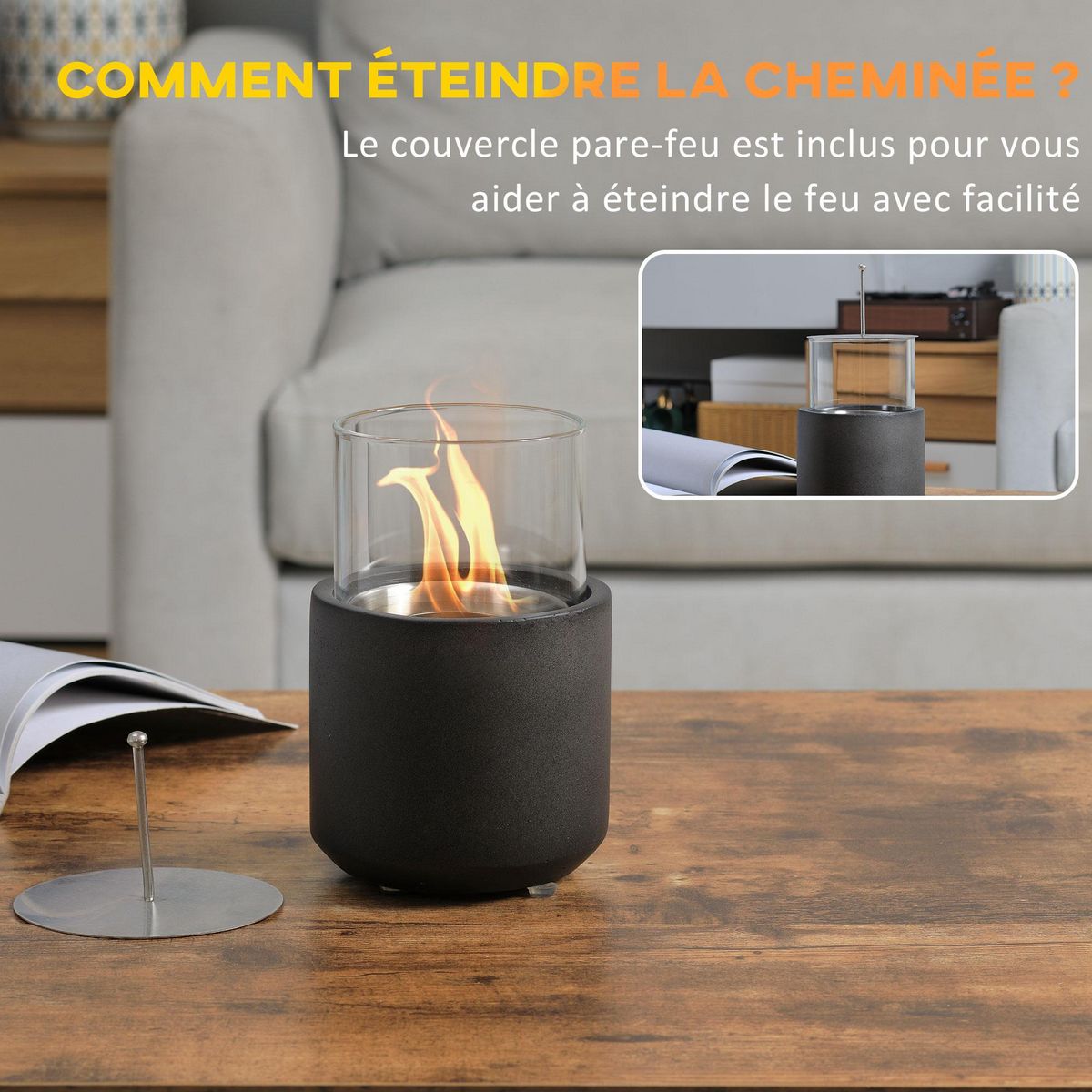 HOMCOM Cheminée portable à poser bioéthanol avec réservoir 0,4 L couverture 18 m² - design vase - dim. 12L x 12l x 19H cm