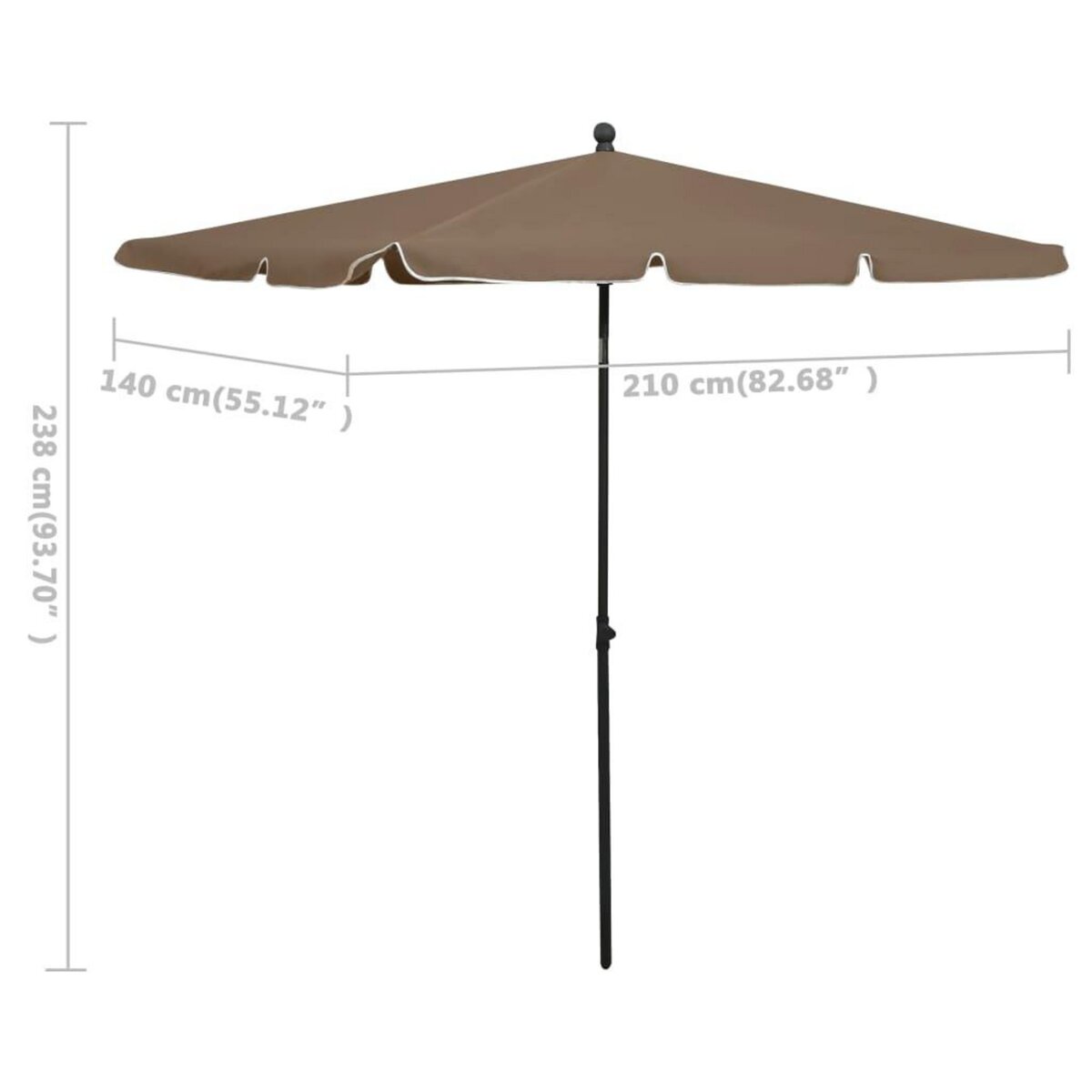 VIDAXL Parasol de jardin avec mat 210x140 cm Taupe