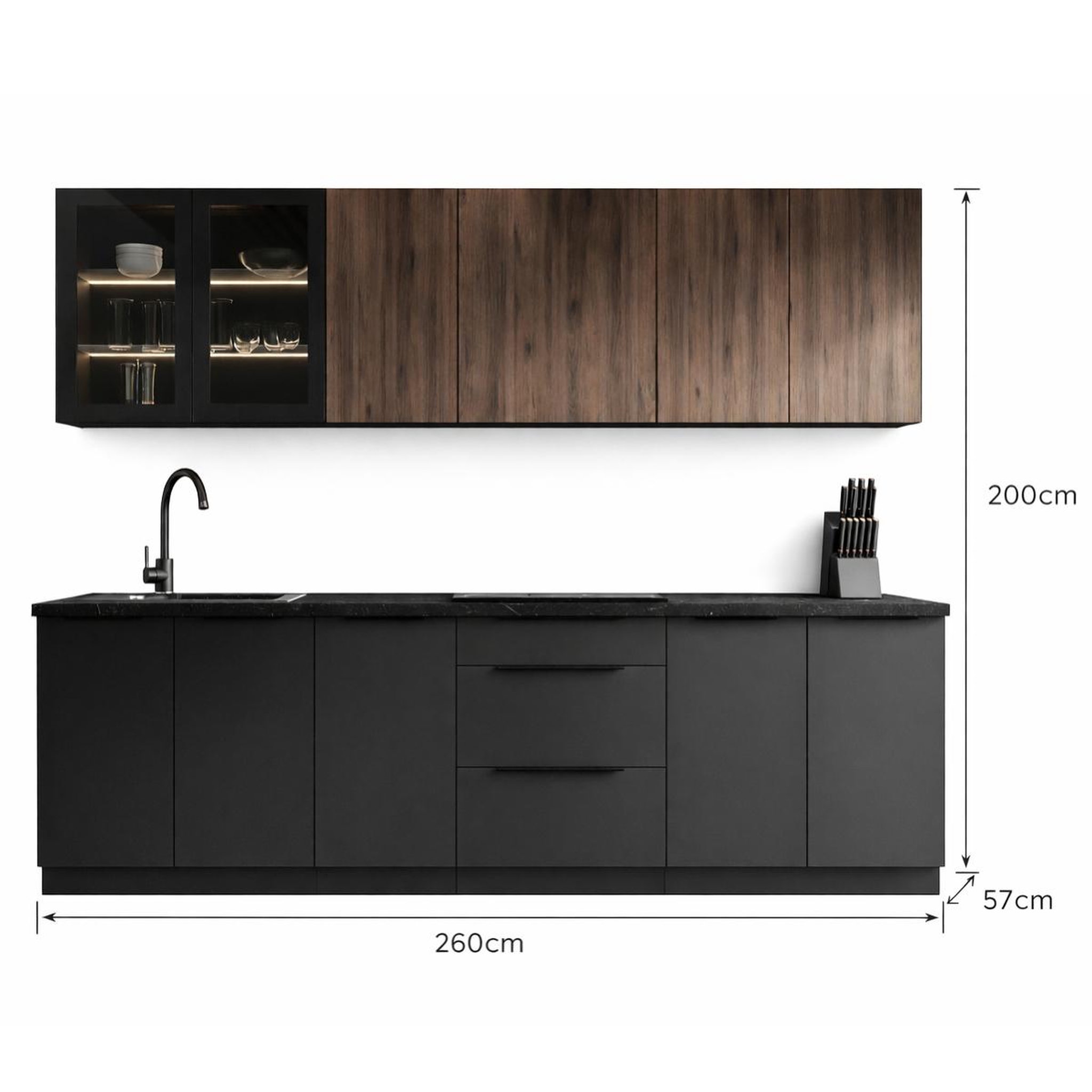 Voir la diapositive 5 : JLC KREATION Cuisine complète moderne noir et bois 260cm mao