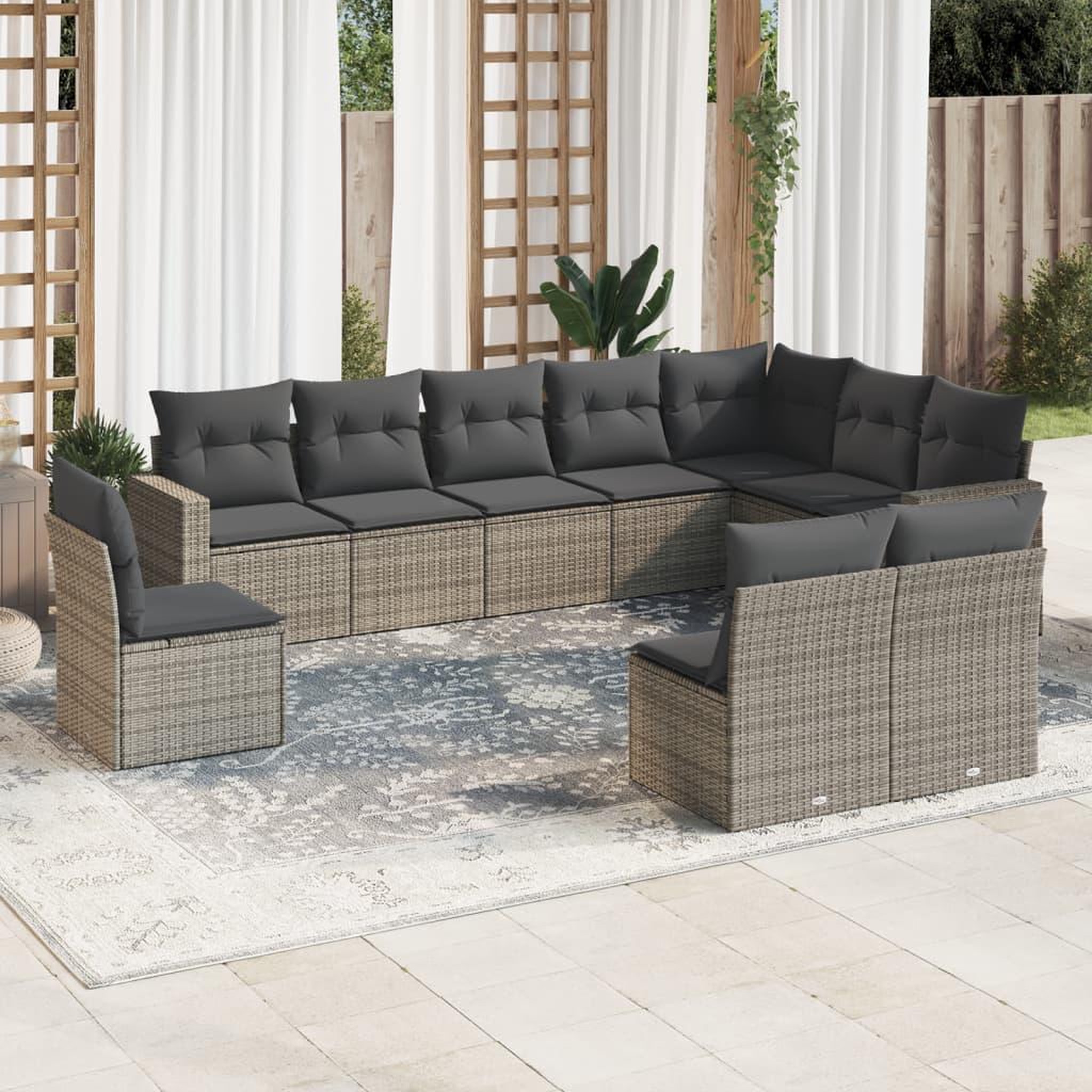 VIDAXL Salon de jardin avec coussins 10 pcs gris resine tressee