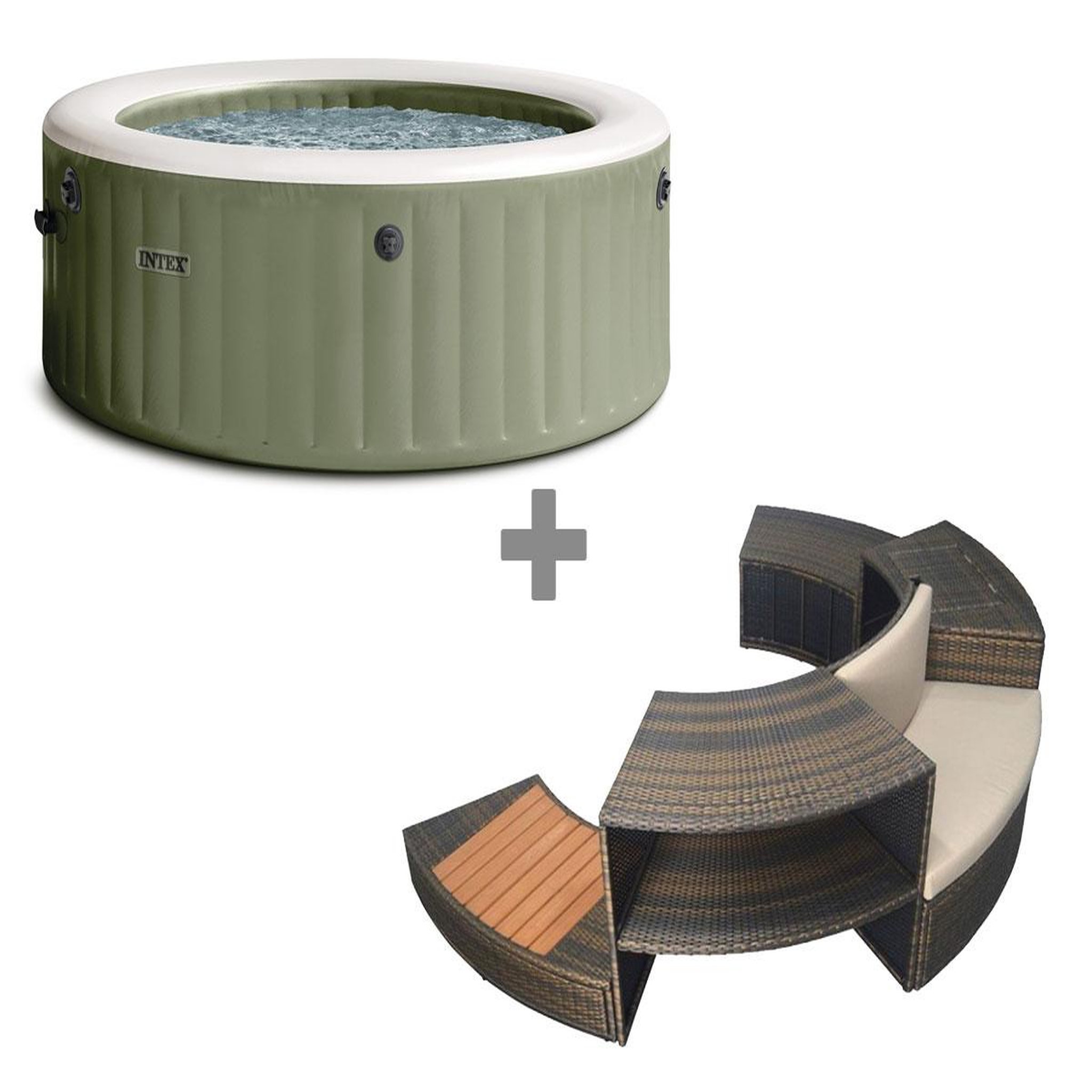 Voir la diapositive 2 : INTEX Pack spa gonflable intex purespa olive rond bulles 4 places + ensemble mobilier