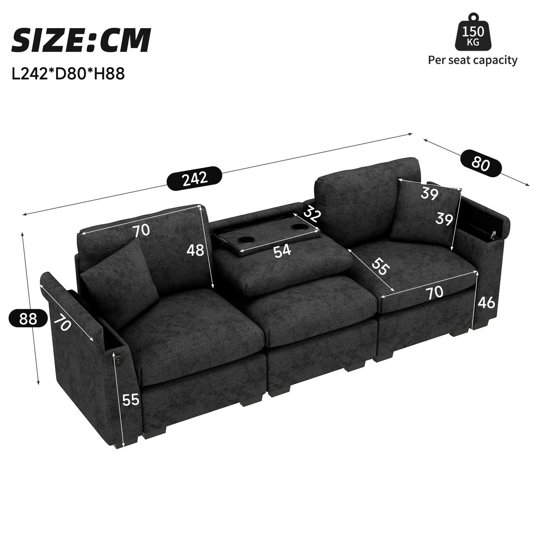 Voir la diapositive 3 : MERAX Canapé droit convertible 3 places tissu