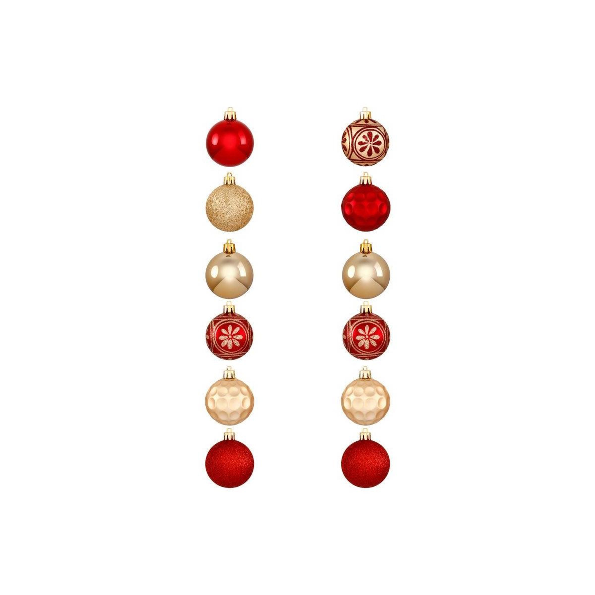 Voir la diapositive 2 : FEERIC LIGHT & CHRISTMAS Lot de 12 boules de noël  soir  6cm rouge & or