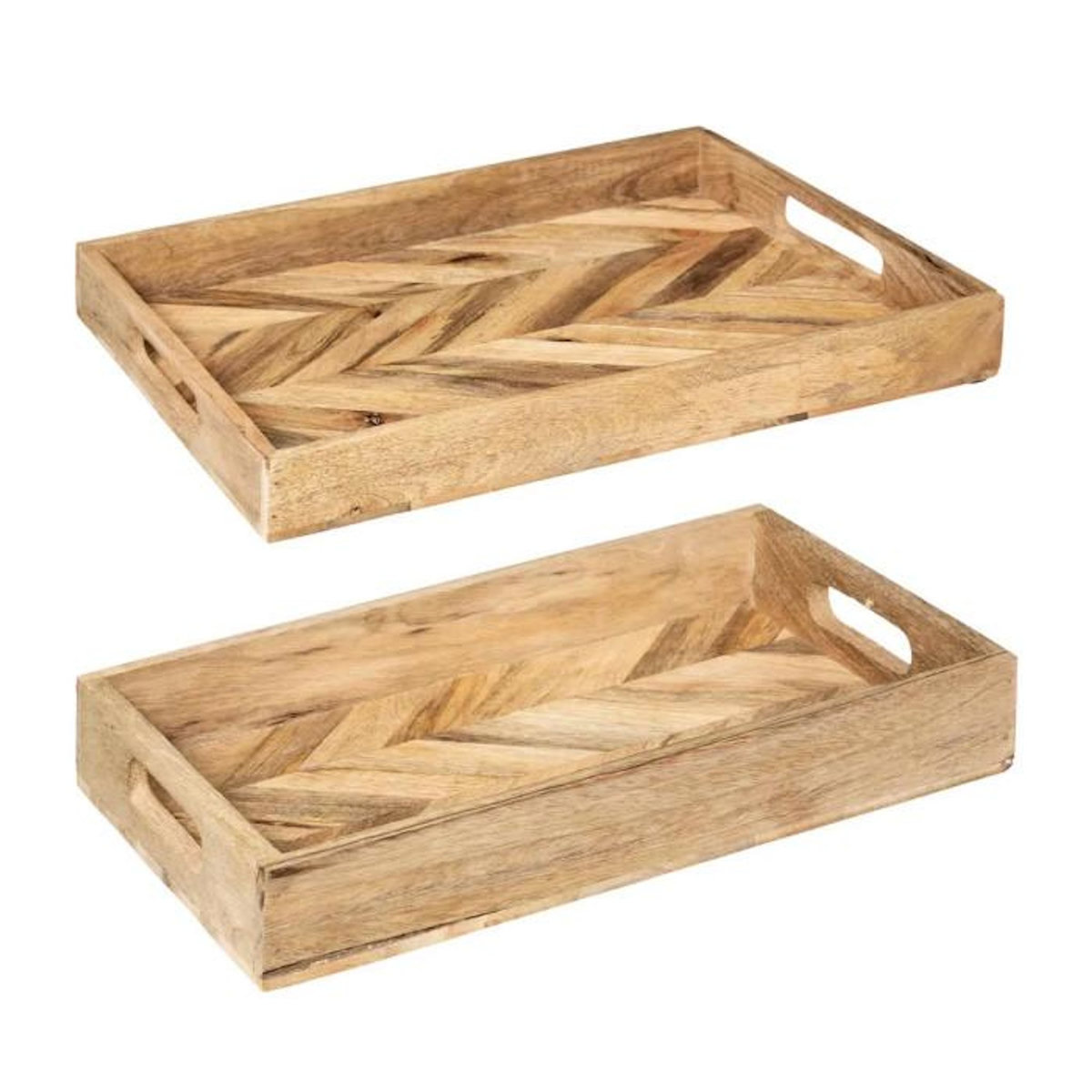 ATMOSPHERA Lot de 2 Plateaux en Bois  Wild  41cm Beige