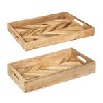 ATMOSPHERA Lot de 2 Plateaux en Bois  Wild  41cm Beige