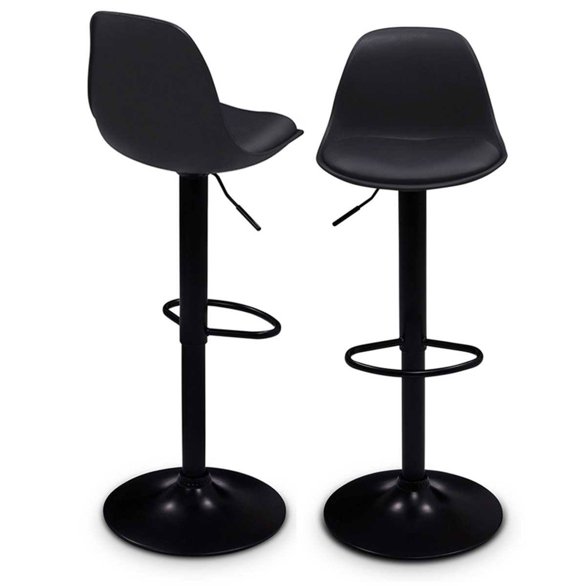 ID MARKET Lot de 2 tabourets de bar KARL design noir pied noir