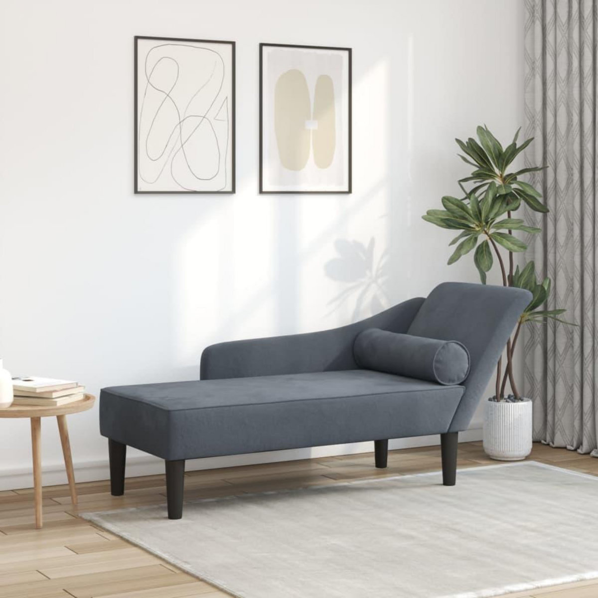 VIDAXL Chaise longue avec coussins gris fonce velours