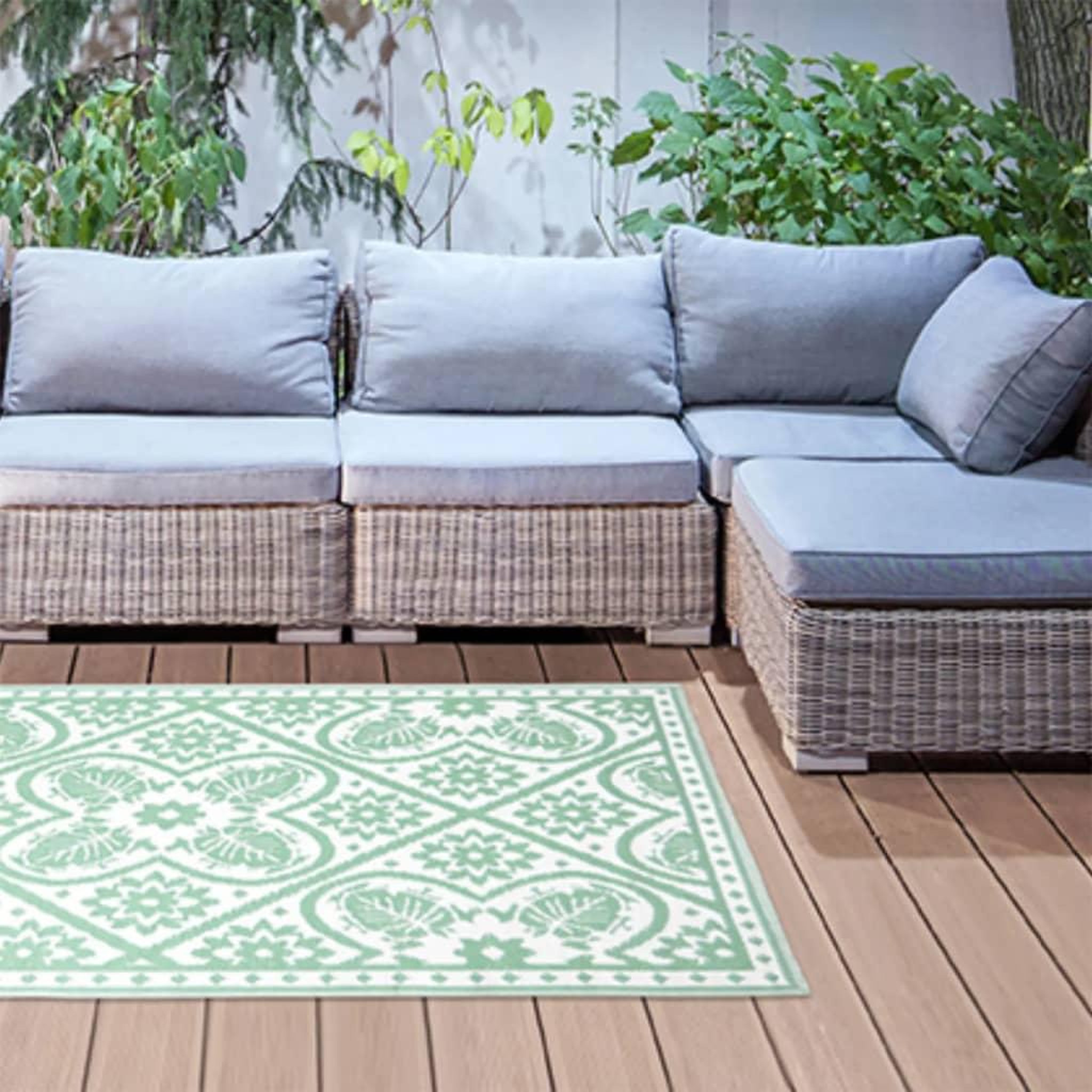 Voir la diapositive 1 : ESSCHERT DESIGN Esschert Design Tapis d'exterieur 182x122 cm Tuiles Vert et blanc