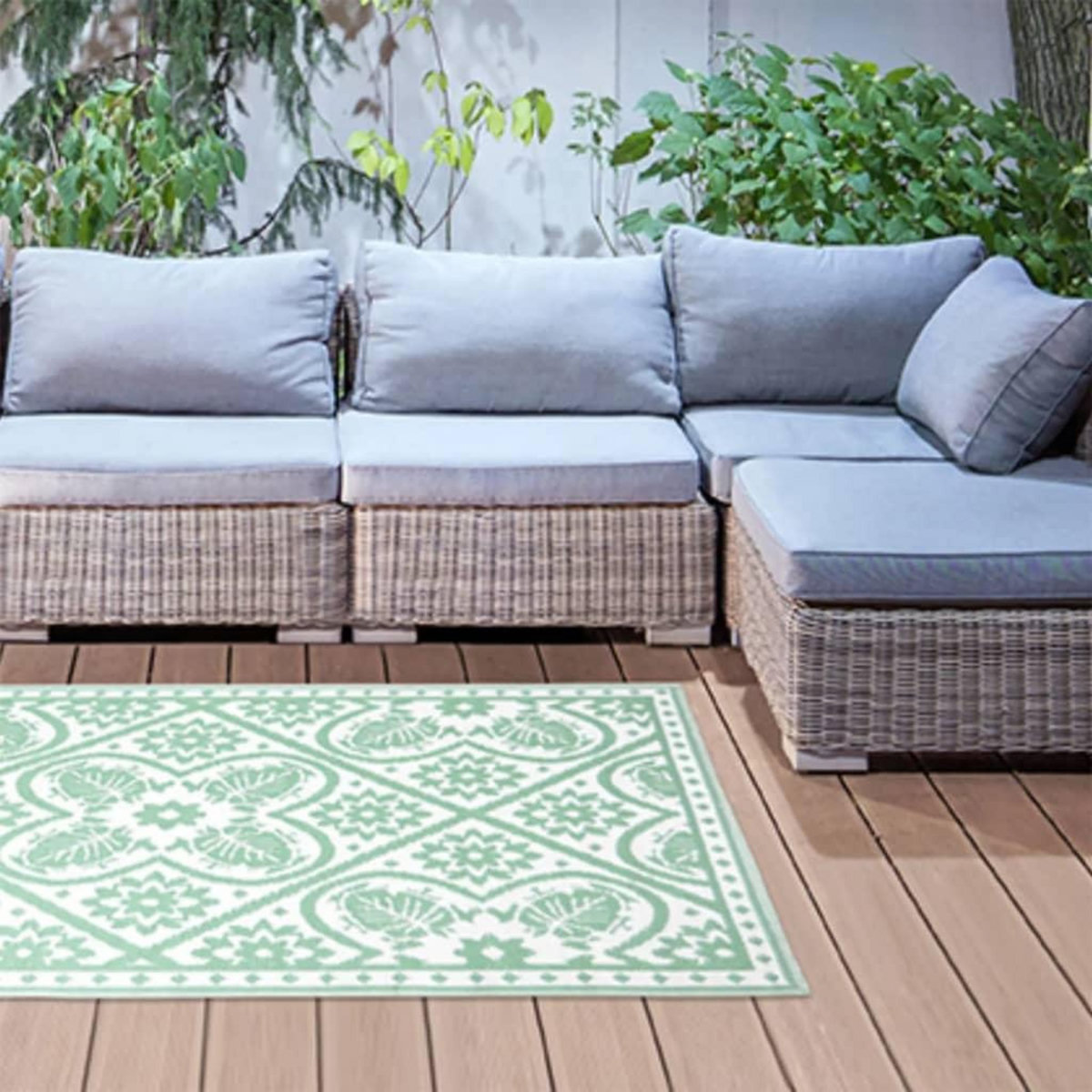 ESSCHERT DESIGN Esschert Design Tapis d'exterieur 182x122 cm Tuiles Vert et blanc