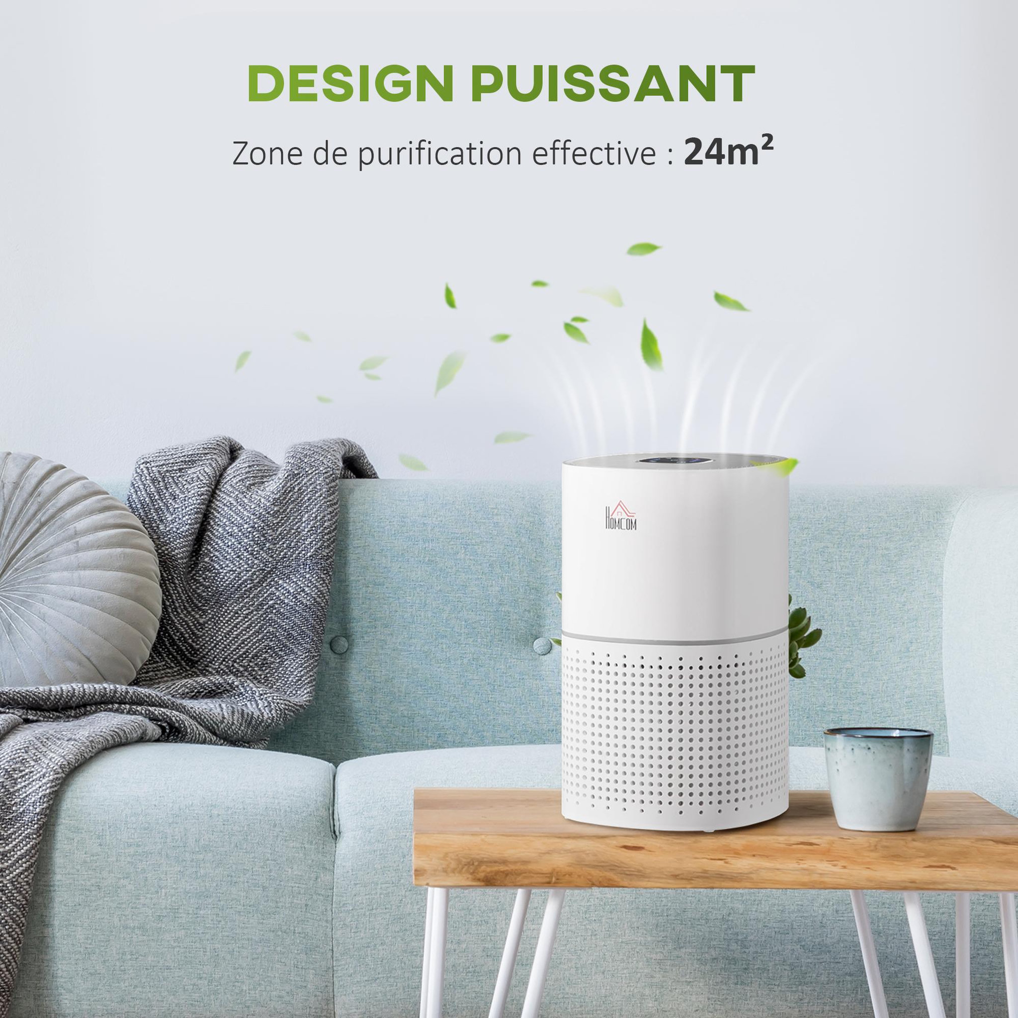 Voir la diapositive 4 : HOMCOM Purificateur d'air 50 W 4 vitesses mode silencieux - filtre HEPA, charbon actif -  jusqu'à 24 m² - débit d'air pur 225 m³/h - timer - ABS blanc gris