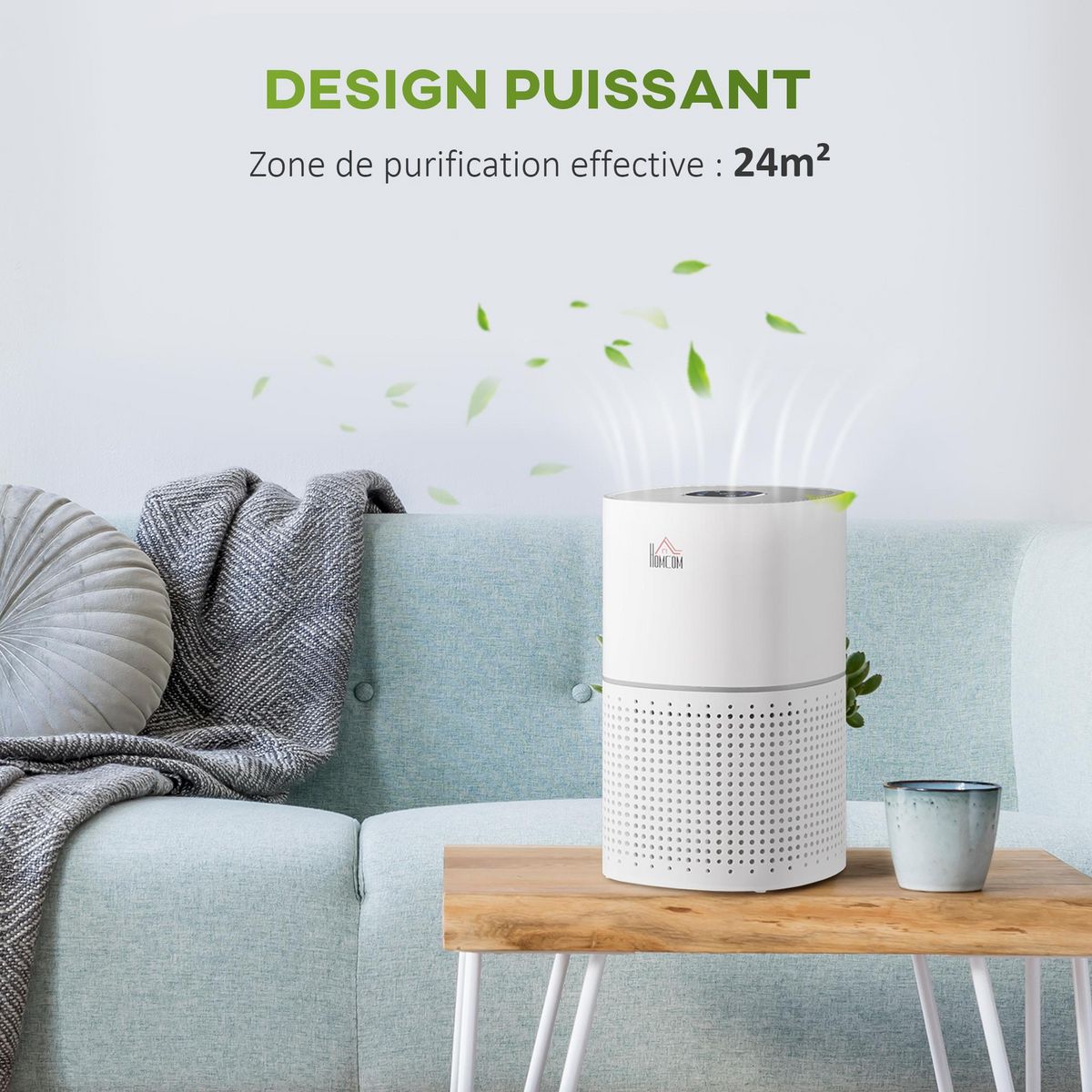 HOMCOM Purificateur d'air 50 W 4 vitesses mode silencieux - filtre HEPA, charbon actif -  jusqu'à 24 m² - débit d'air pur 225 m³/h - timer - ABS blanc gris