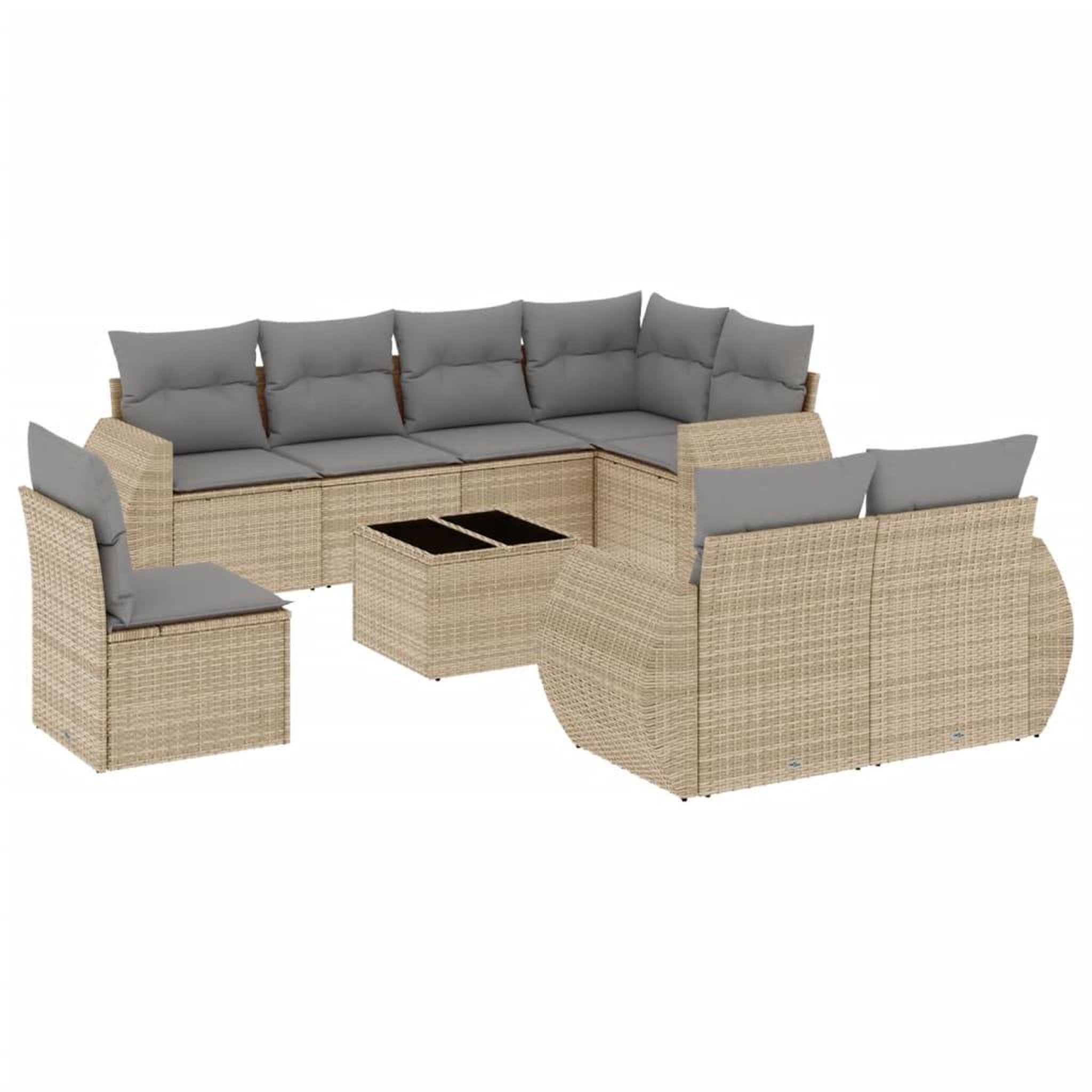 Voir la diapositive 2 : VIDAXL Salon de jardin avec coussins 9 pcs beige resine tressee