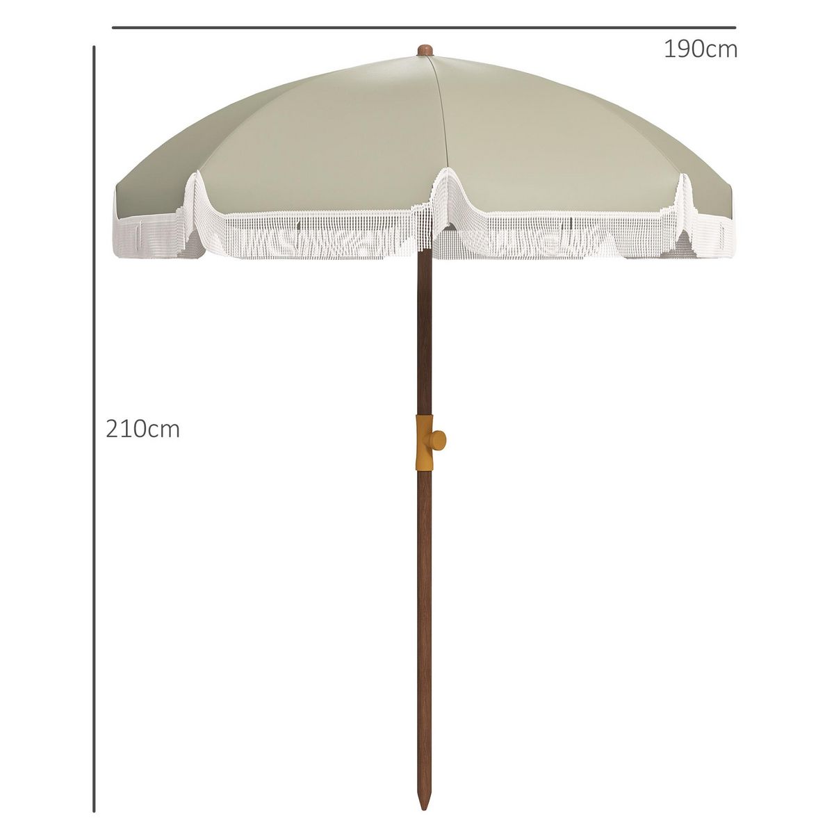 OUTSUNNY Parasol droit de plage jardin style bohème à franges UV40+ vert
