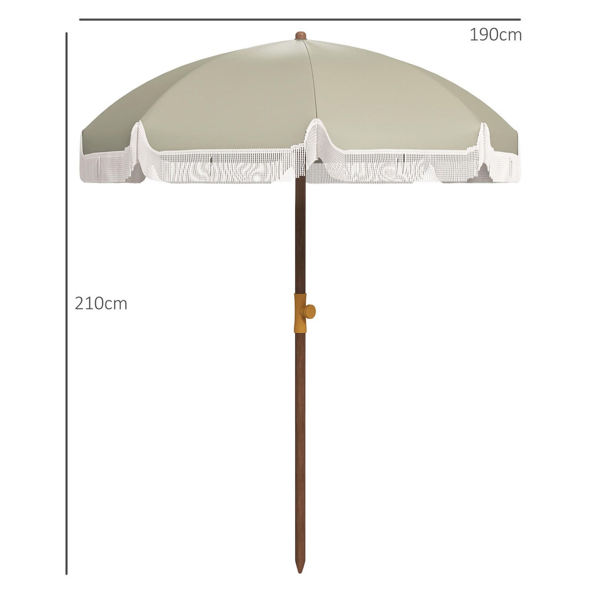 OUTSUNNY Parasol droit de plage jardin style bohème à franges UV40+ vert