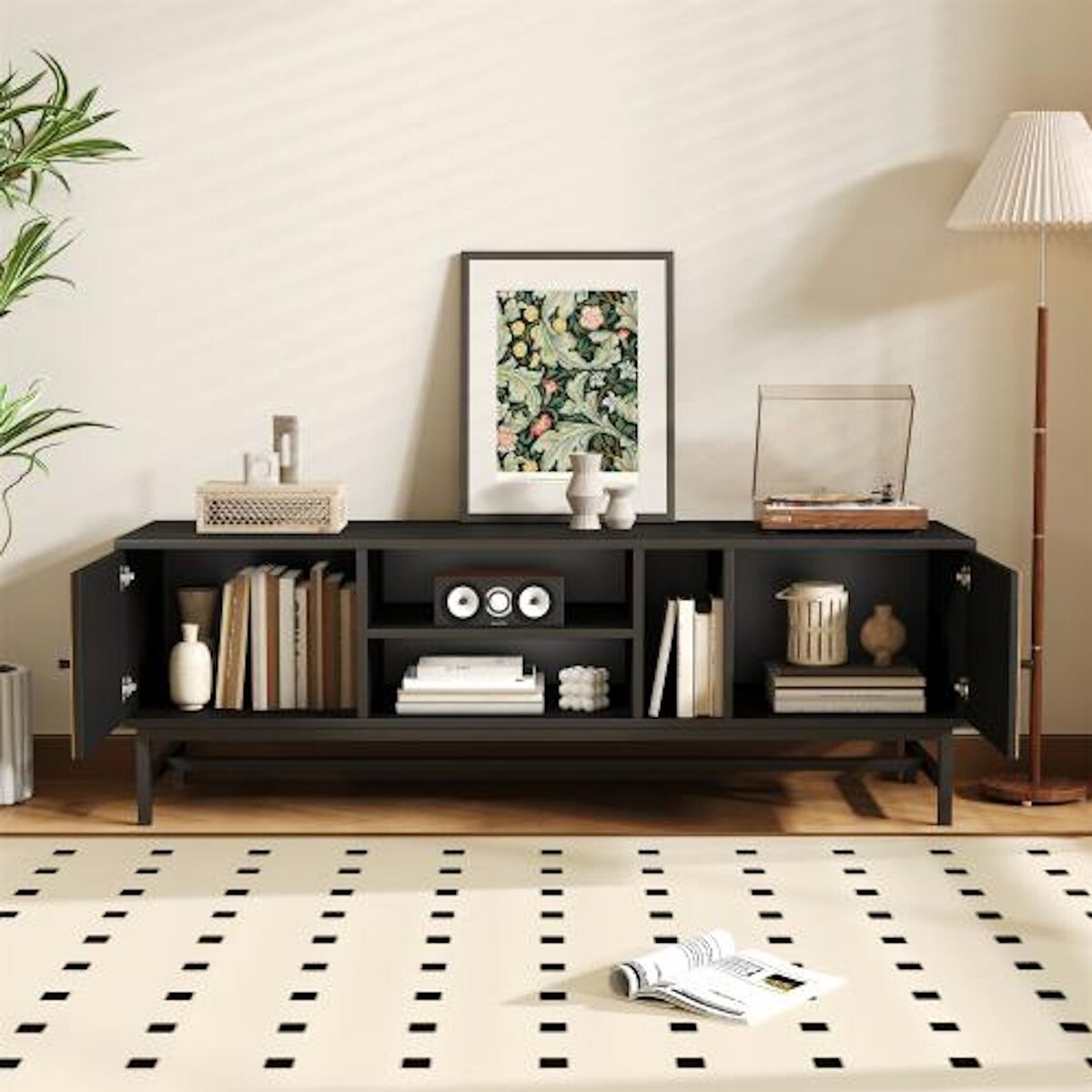 MERAX Meuble tv noir+naturel 150 cm panneau de particules