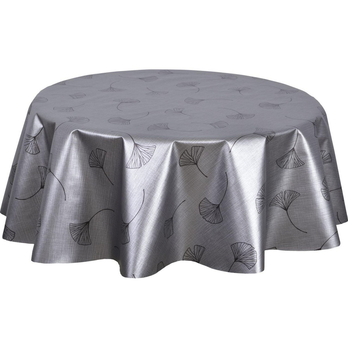 HABITABLE Nappe ronde en toile cirée nacrée GINKOTEX - Diam. 150 cm - Gris