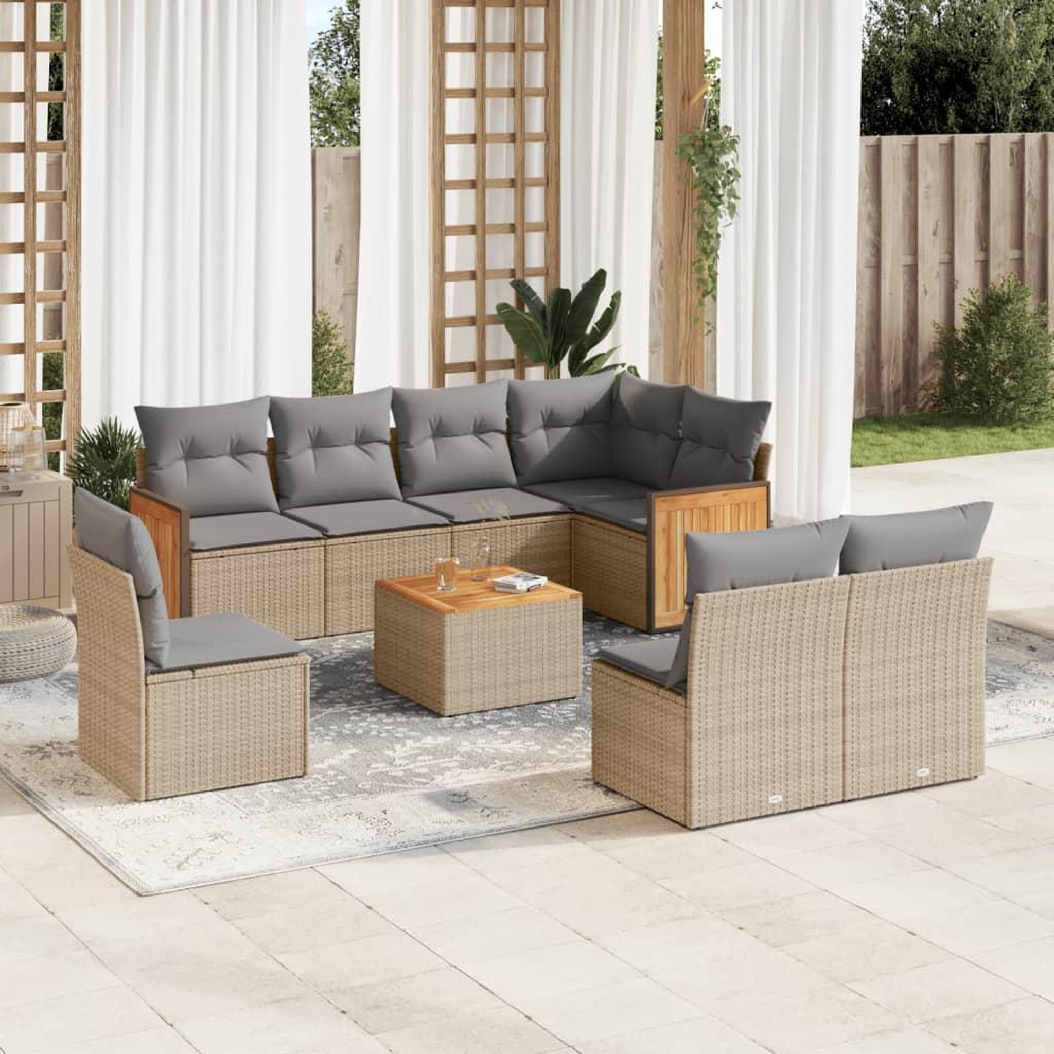VIDAXL Salon de jardin avec coussins 9 pcs beige resine tressee