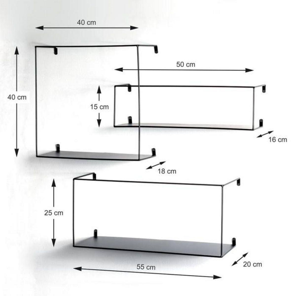 Paris Prix Lot de 3 Étagères Murales Déco  Chiba  55cm Noir