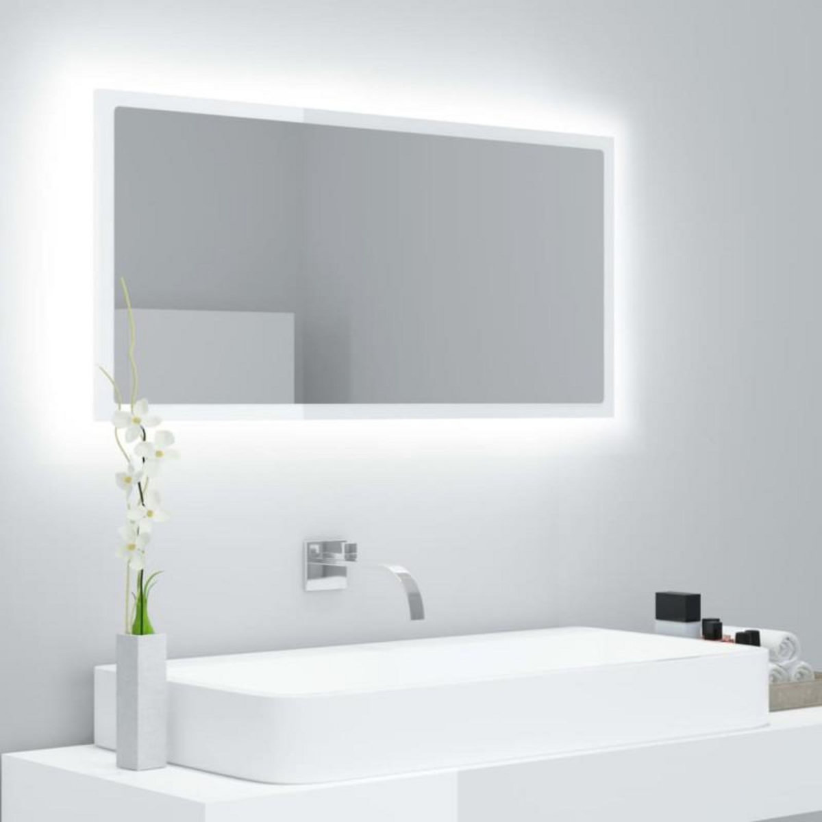 VIDAXL Miroir à LED de bain Blanc brillant 90x8,5x37 cm Acrylique