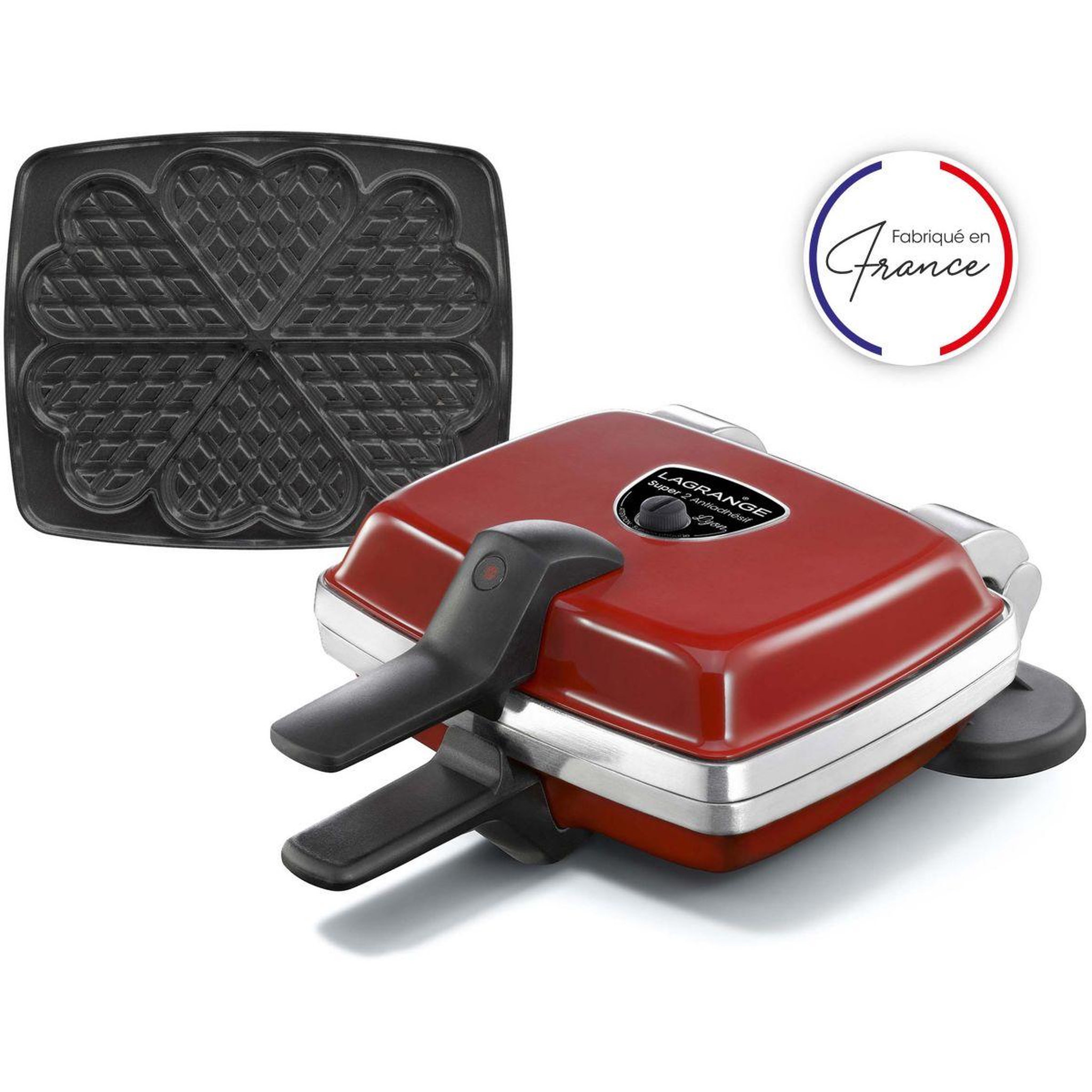 LAGRANGE Gaufrier super 2 antiadhésif rouge coeur