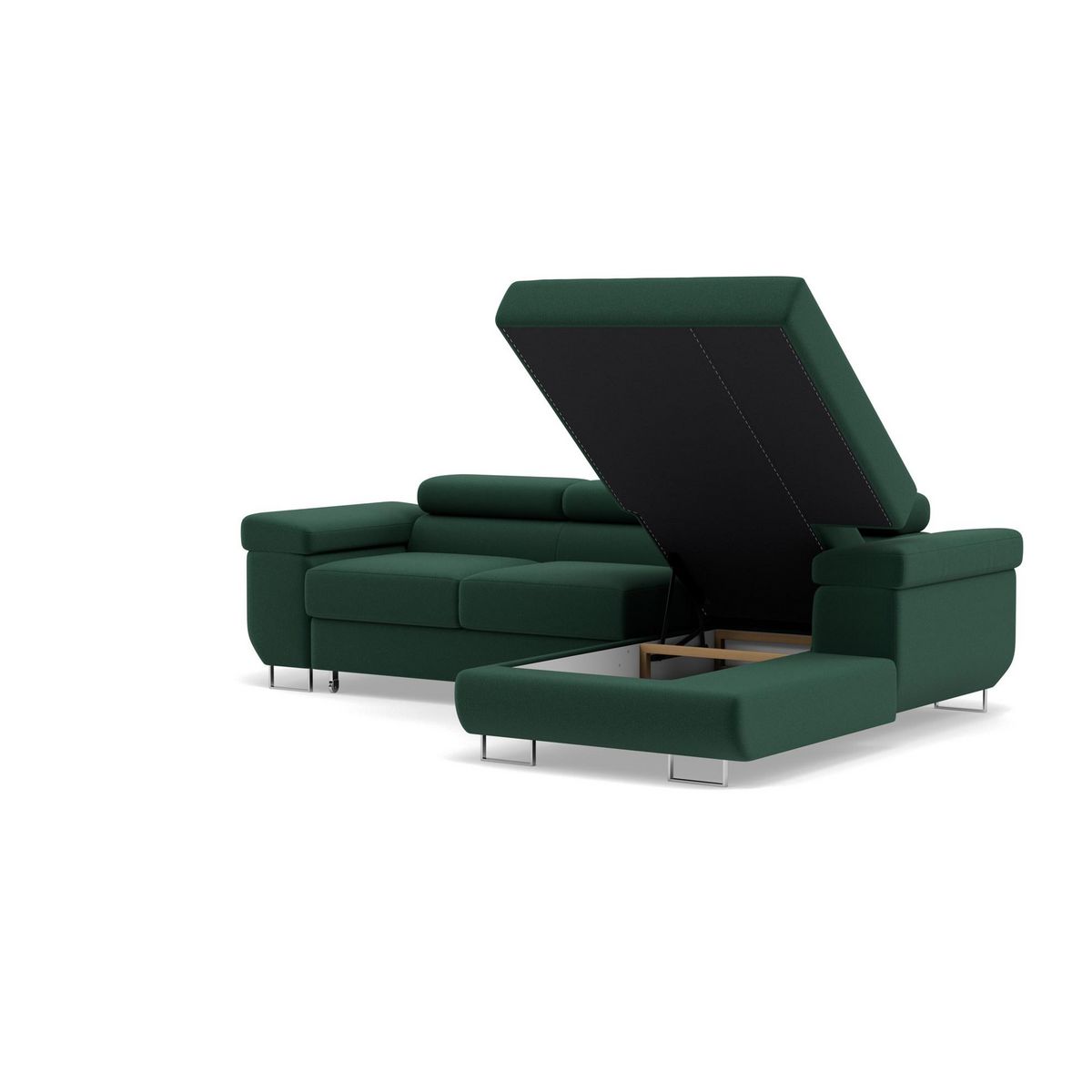 BEST MOBILIER Pablo - canapé d'angle droit - 6 places - convertible avec coffre et têtières réglables - en velours