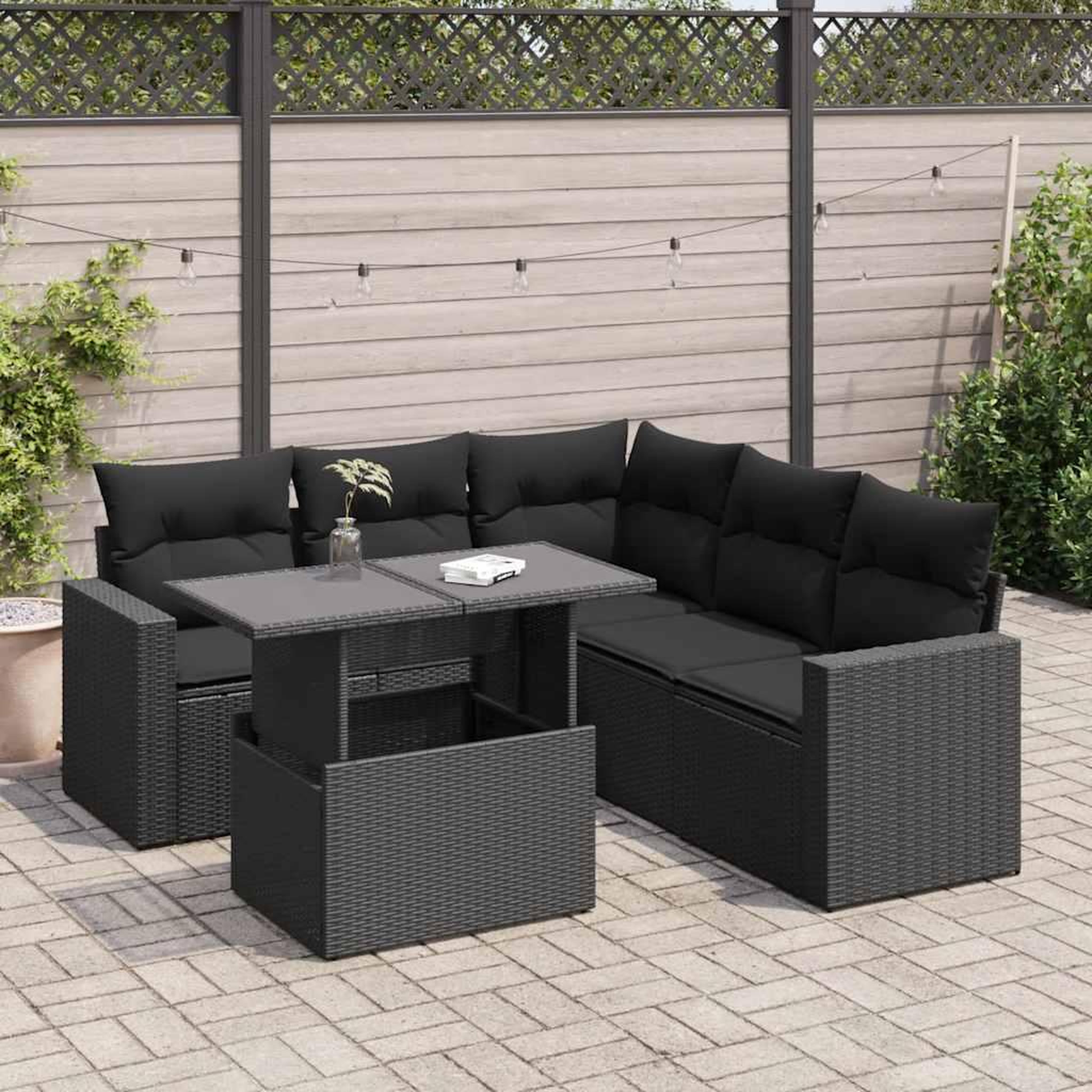 VIDAXL Salon de jardin 6 pcs avec coussins noir resine tressee