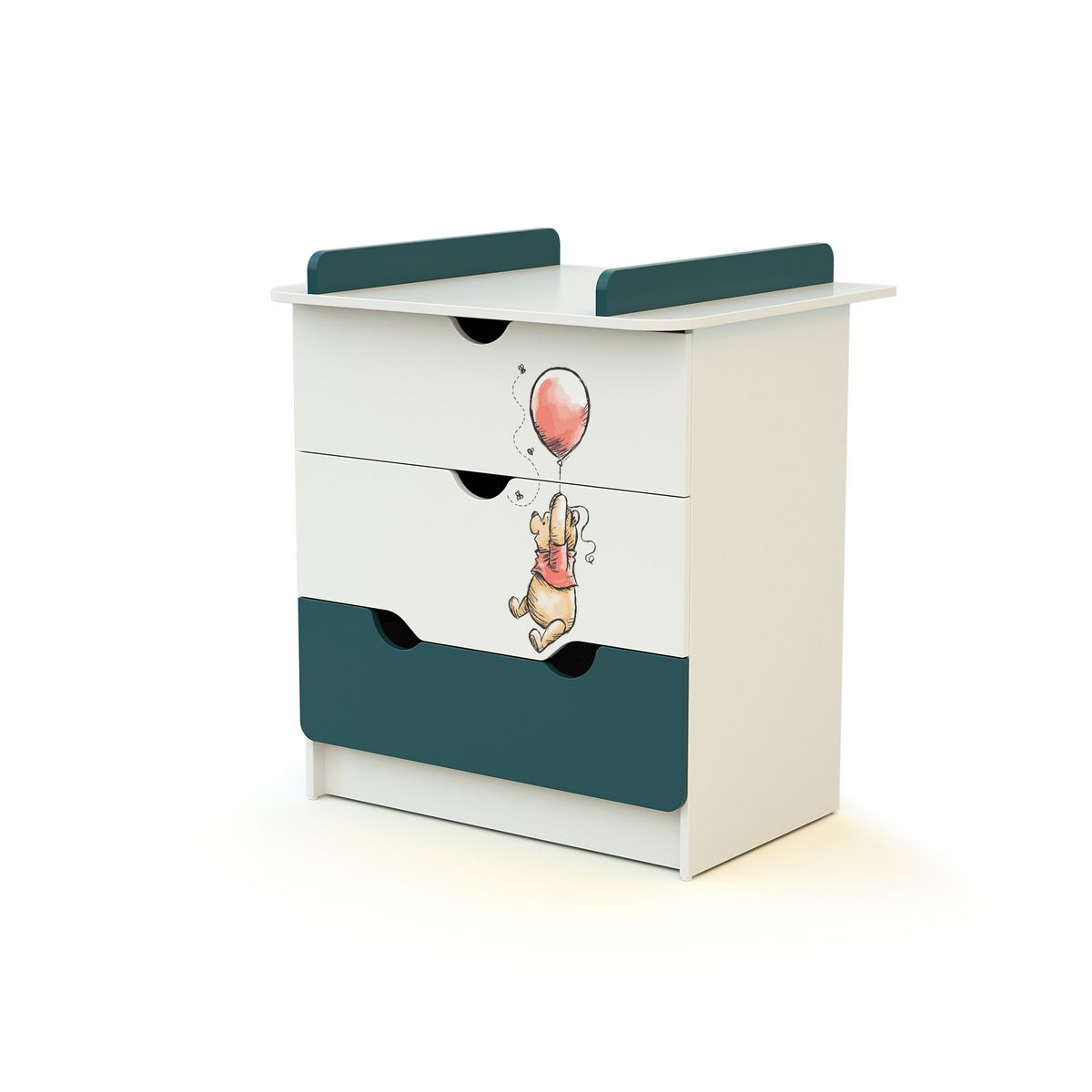 AT4 Commode à langer 3 tiroirs WINNIE BALLON DISNEY Bleu Canard